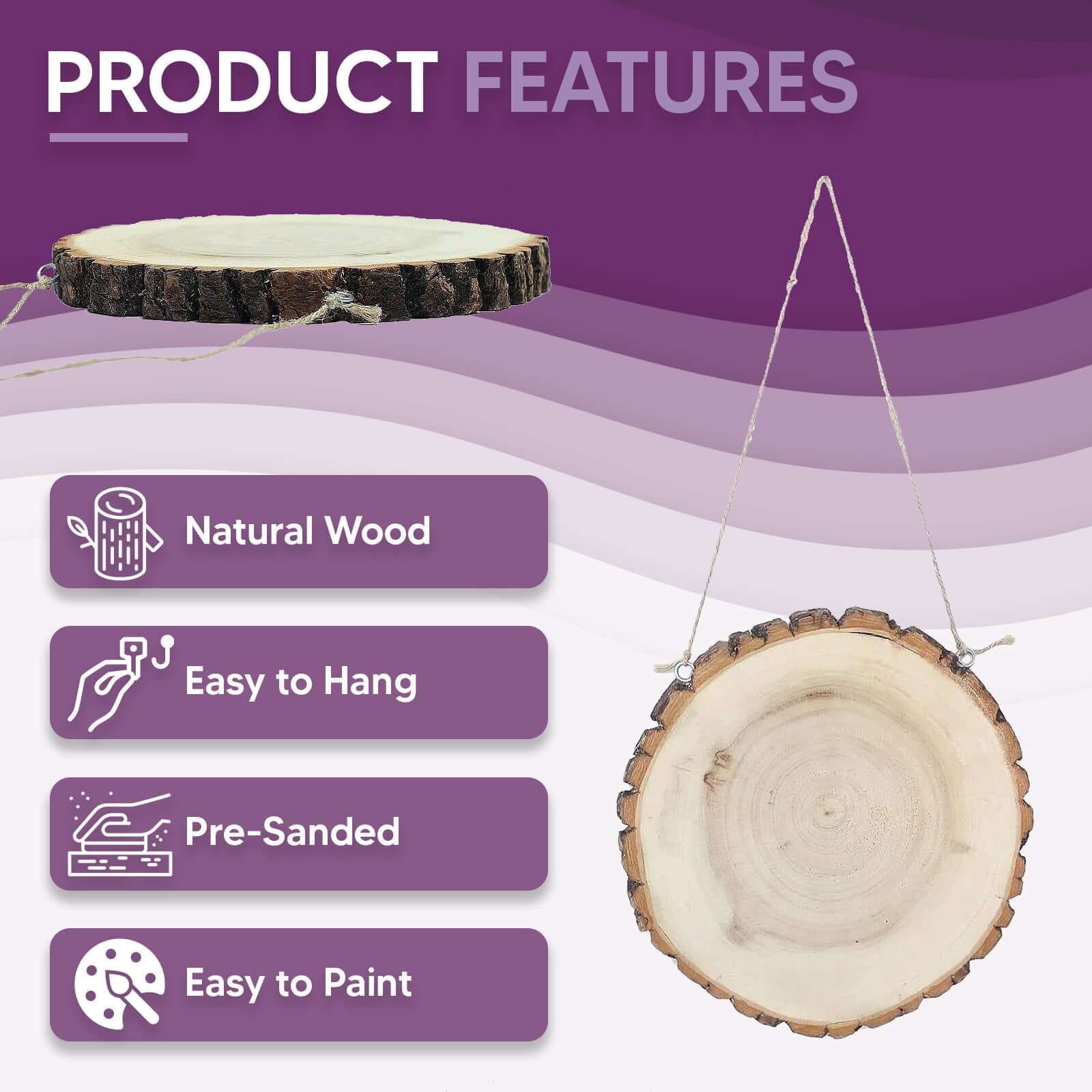 2 Pack Natural Blank Hanging DIY Wood Sign, Round Wood Plaques 8" Dia - Image 3