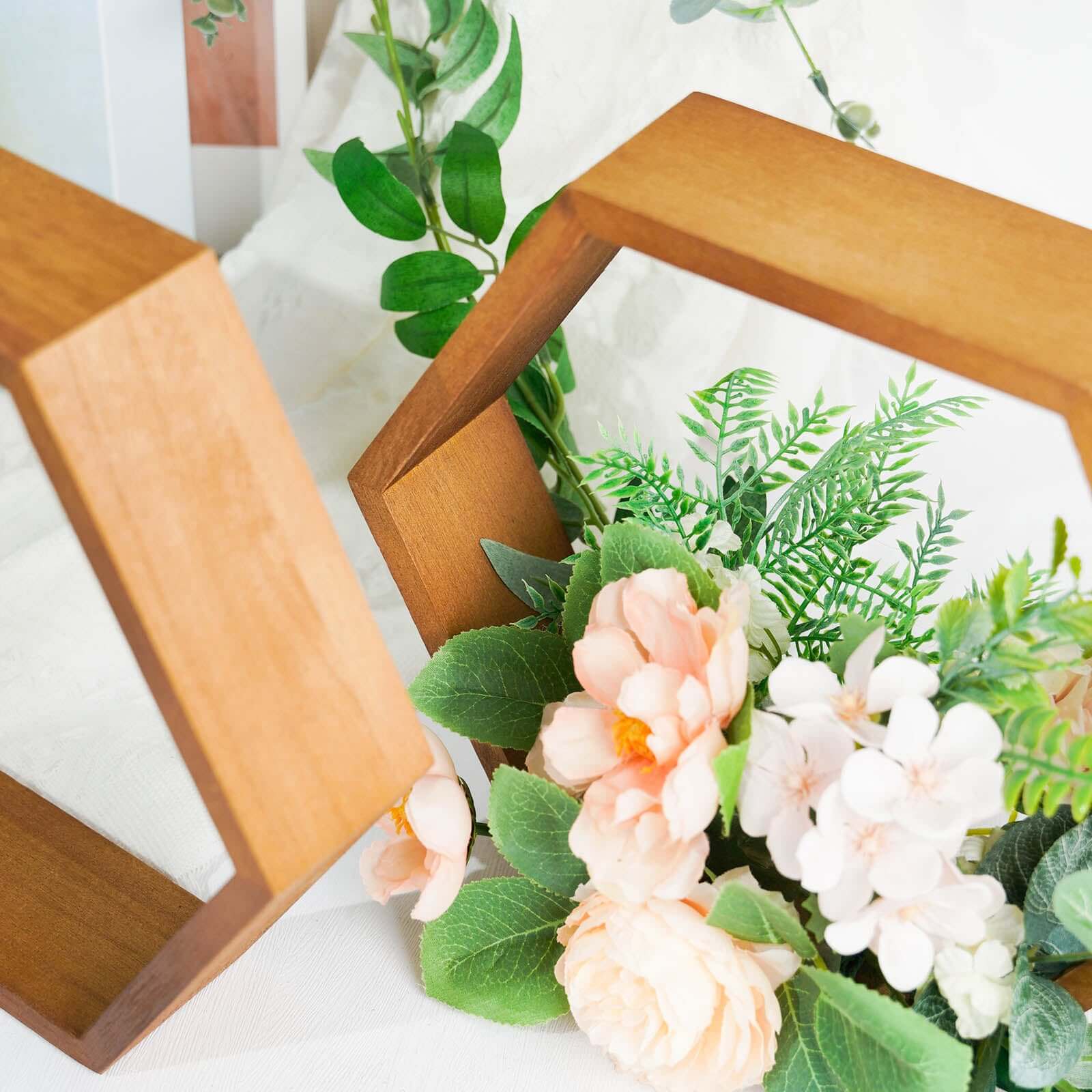2 Pack Hexagon Rustic Wood Centerpiece Natural Geometric Terrarium Honeycomb Storage Shelf 9" Tall - Image 7