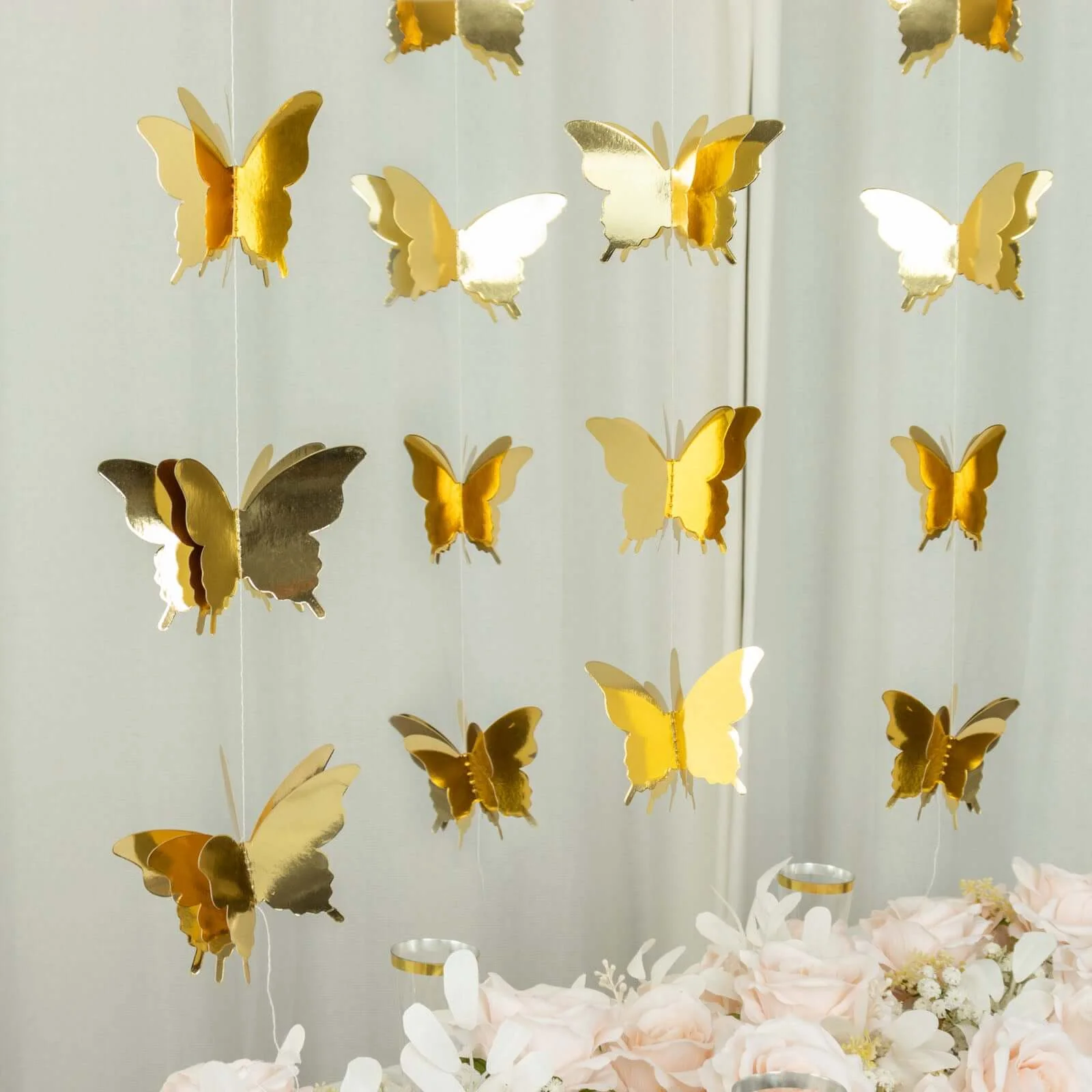 2 Pack Gold 3D Paper Butterfly String Banners, Hanging Garland Party Streamers 9ft - Image 6