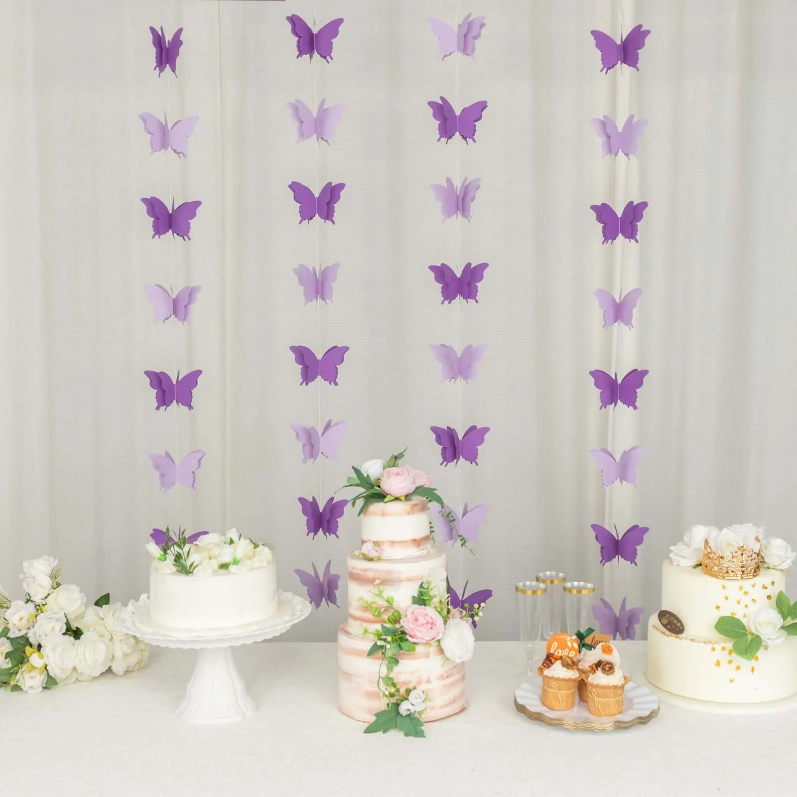 2 Pack Purple 3D Paper Butterfly String Banners, Hanging Garland Party Streamers 9ft - Image 6