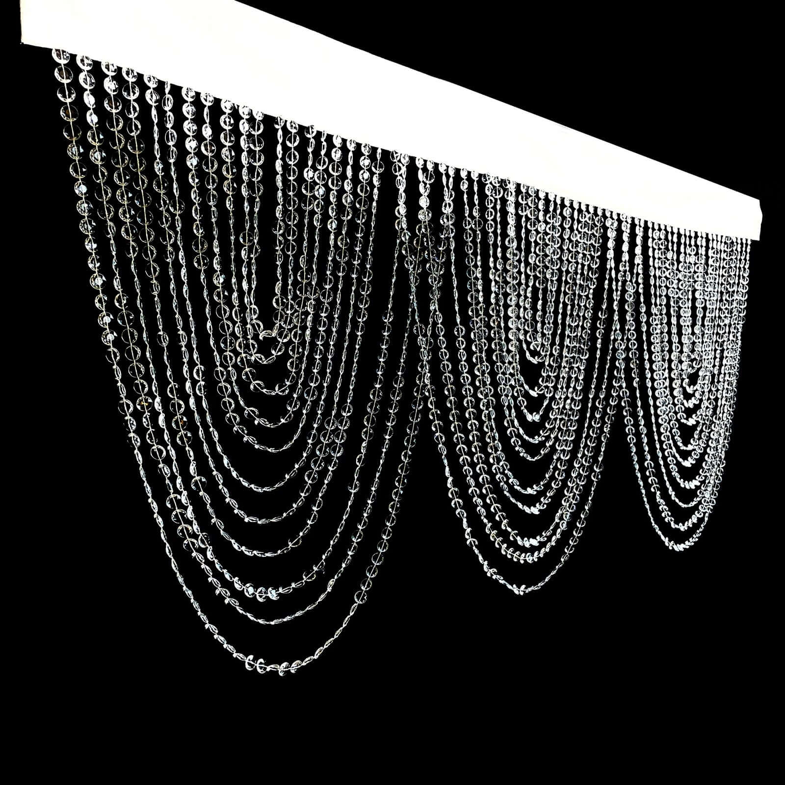 2 Pack Acrylic Crystal Beaded Curtain Valance with Fabric Top Rod Pocket, Triple Swag Diamond Cut Doorway Curtains - 23"x42"