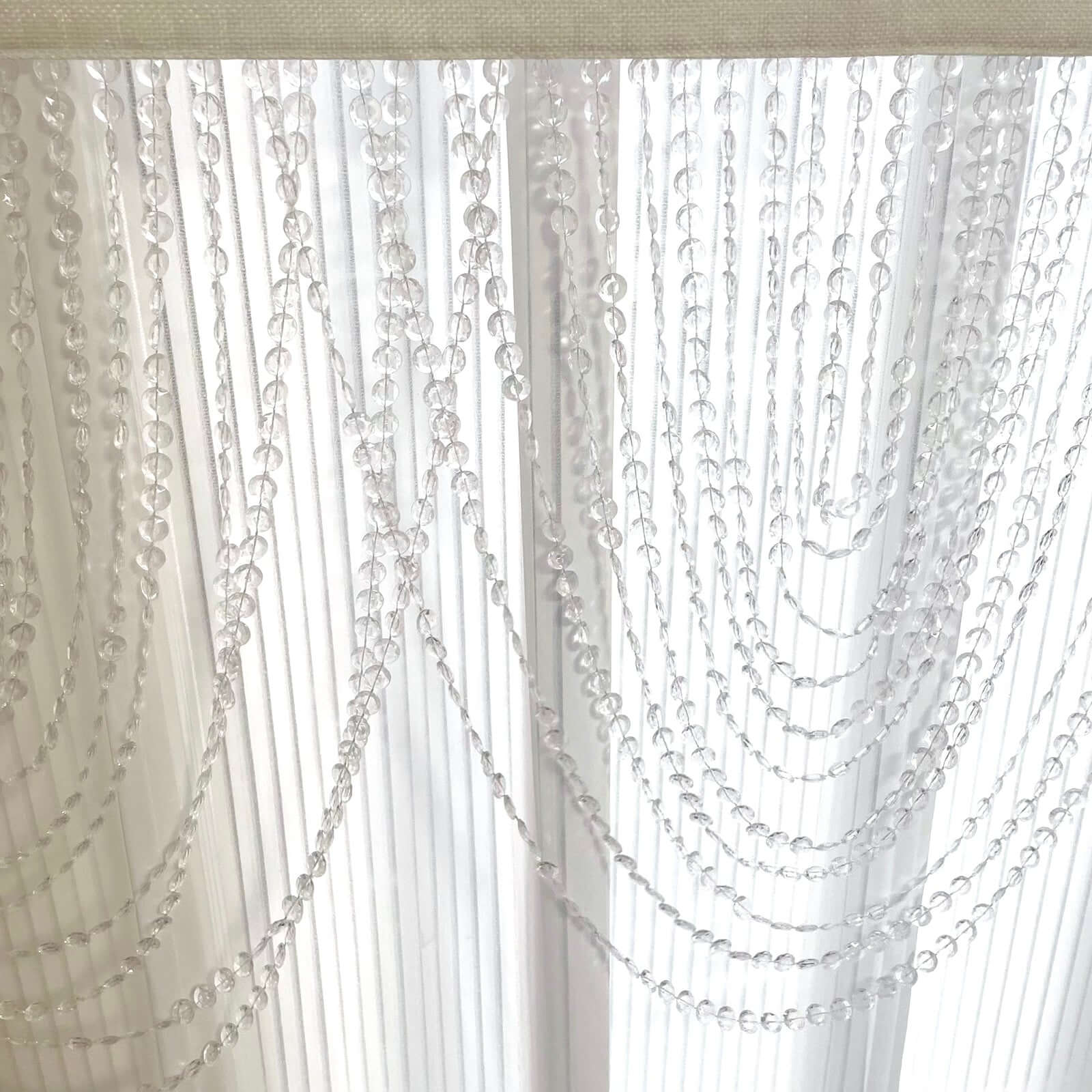 2 Pack Acrylic Crystal Beaded Curtain Valance with Fabric Top Rod Pocket, Triple Swag Diamond Cut Doorway Curtains - 23"x42" - Image 11