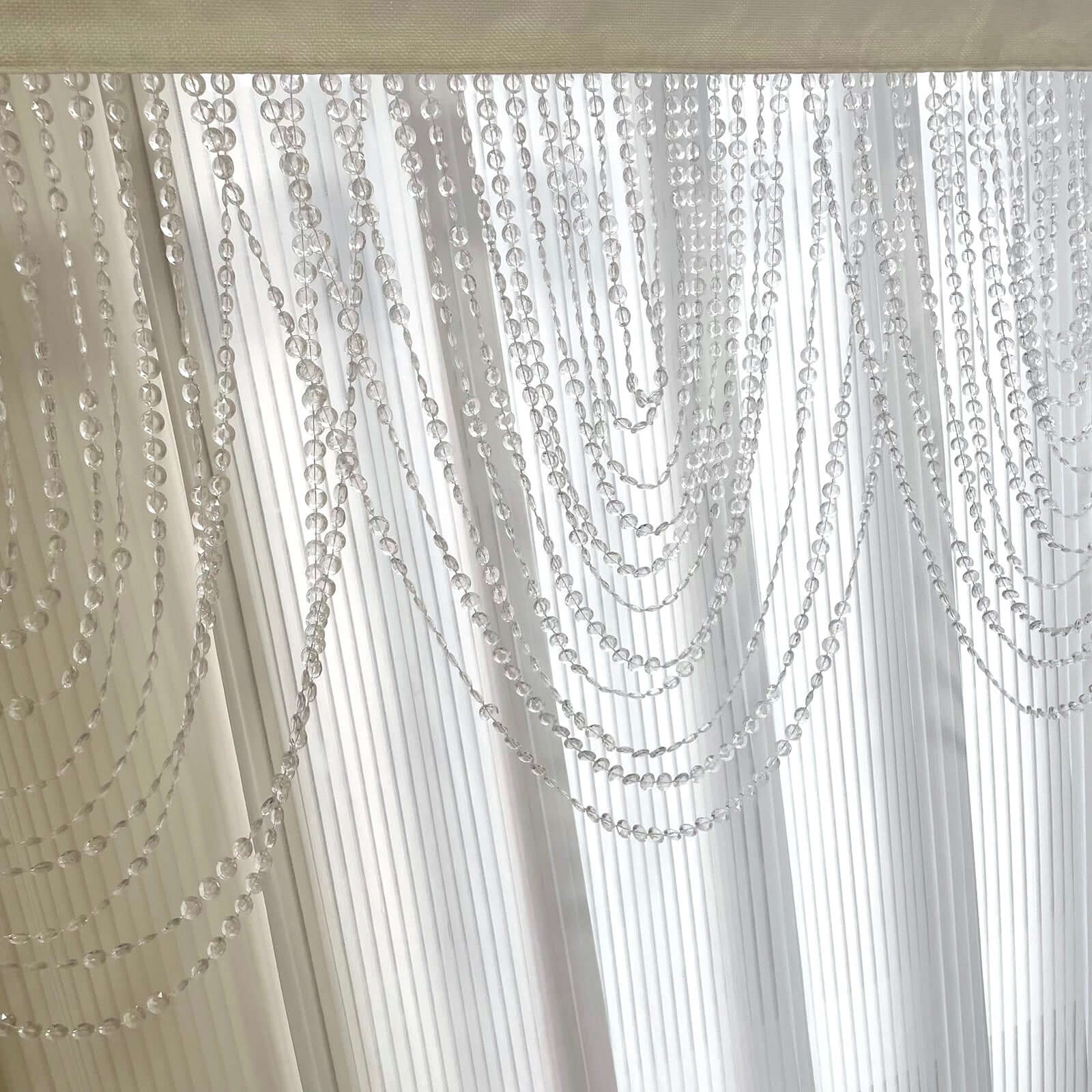 2 Pack Acrylic Crystal Beaded Curtain Valance with Fabric Top Rod Pocket, Triple Swag Diamond Cut Doorway Curtains - 23"x42" - Image 2