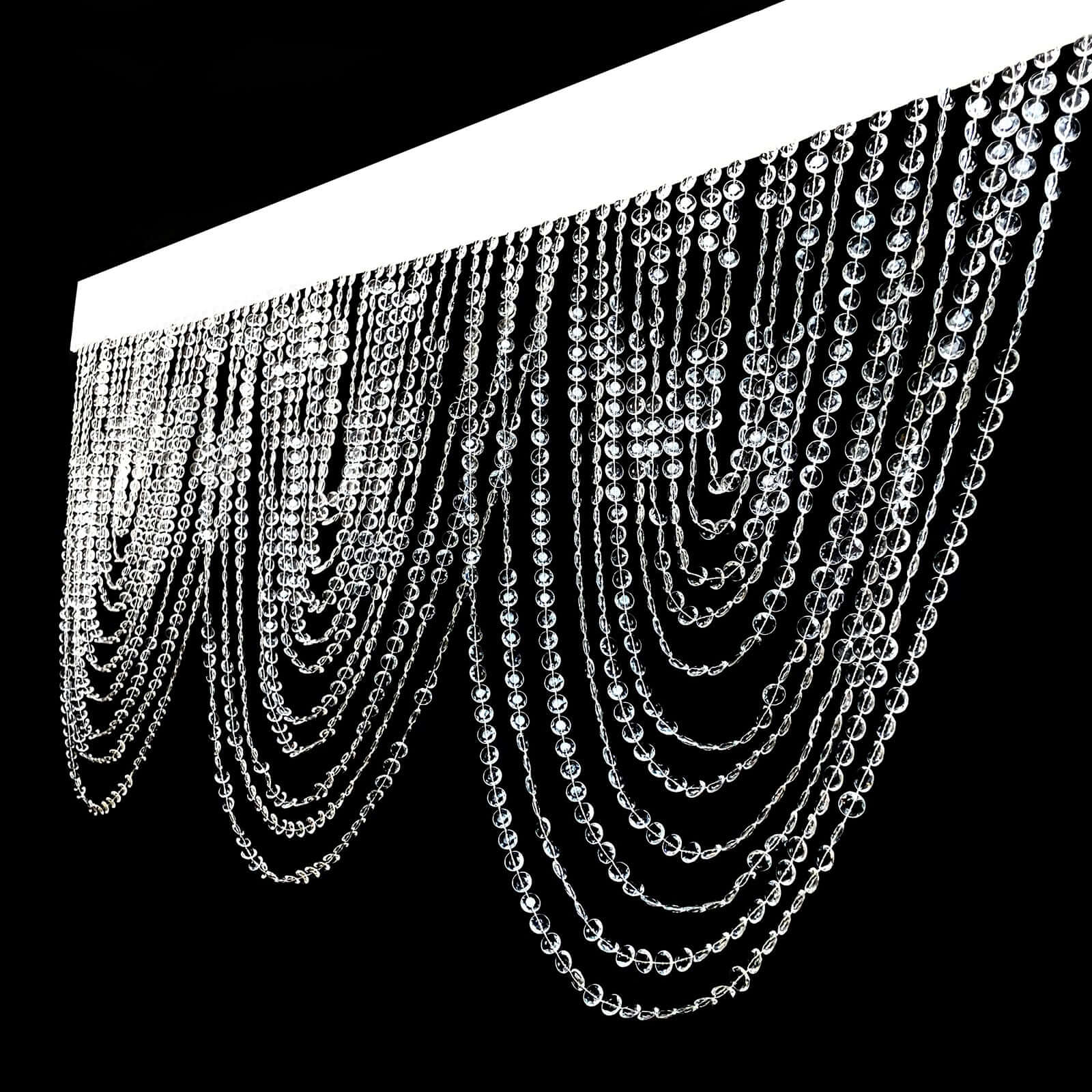 2 Pack Acrylic Crystal Beaded Curtain Valance with Fabric Top Rod Pocket, Triple Swag Diamond Cut Doorway Curtains - 23"x42" - Image 3