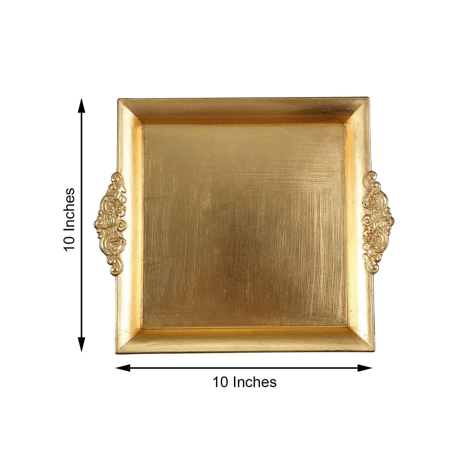 2-Pack Acrylic Serving Trays 10" Square Metallic Gold with Embossed Handles - Decorative Dinner Party Food Platters - Image 3