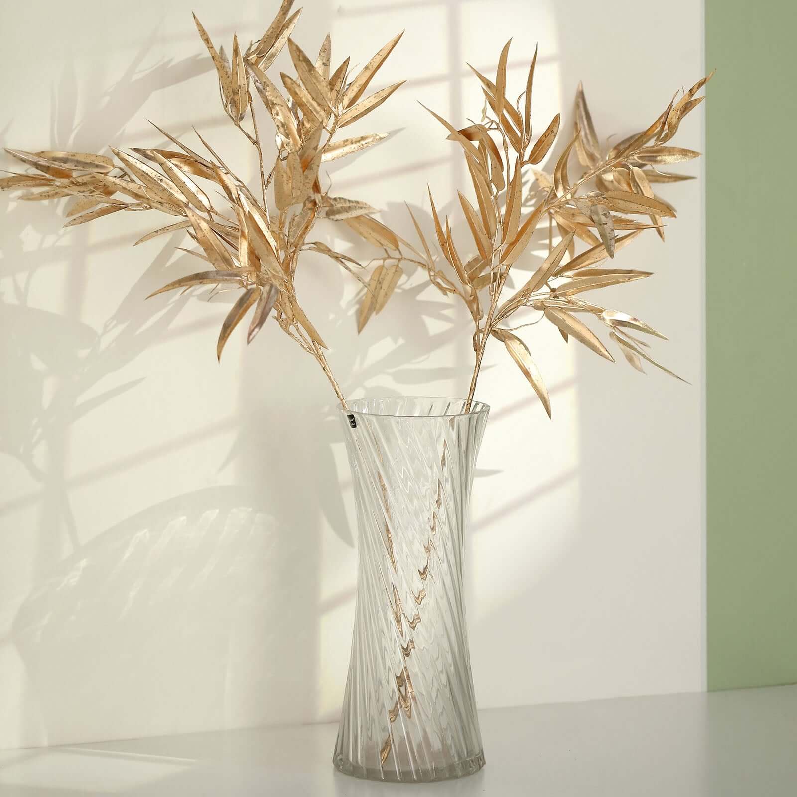 2-Pack Artificial Bamboo Leaf Branches 33" in Metallic Gold - Image 10