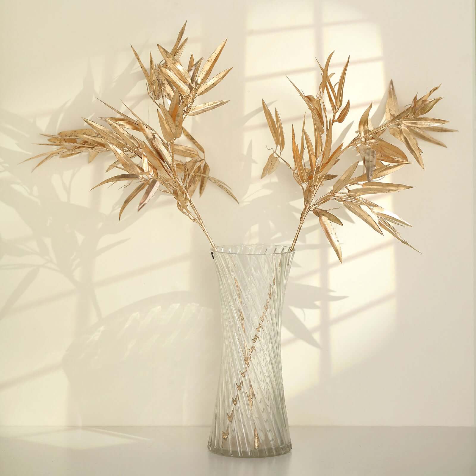 2-Pack Artificial Bamboo Leaf Branches 33" in Metallic Gold - Image 11