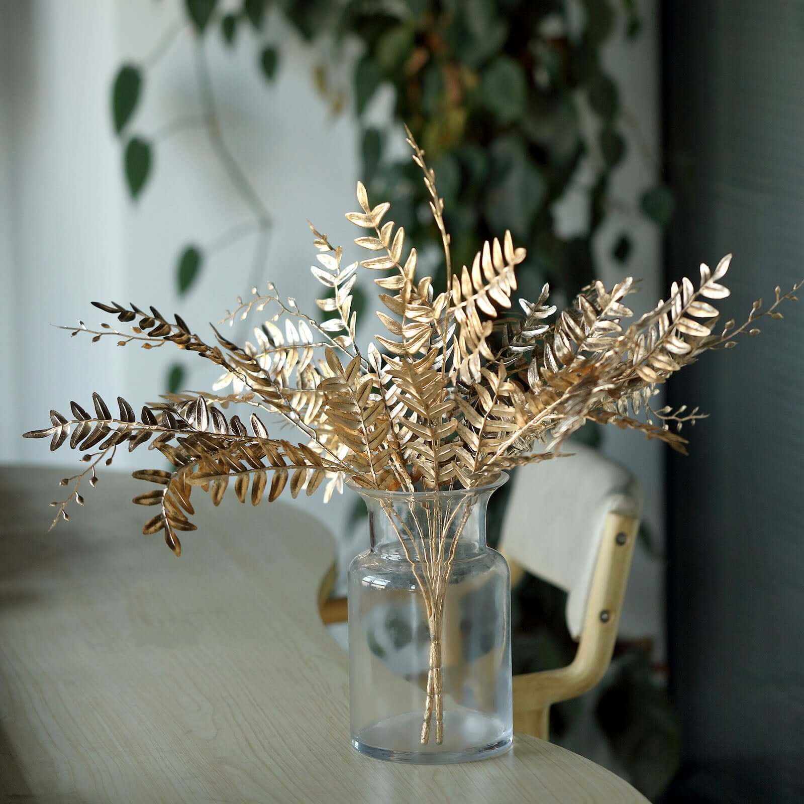 2-Pack Artificial Fern Leaf Branches 21" Metallic Gold - Easy to Use & Style Faux Decorative Bouquets for Wedding & Party Decor - Image 8