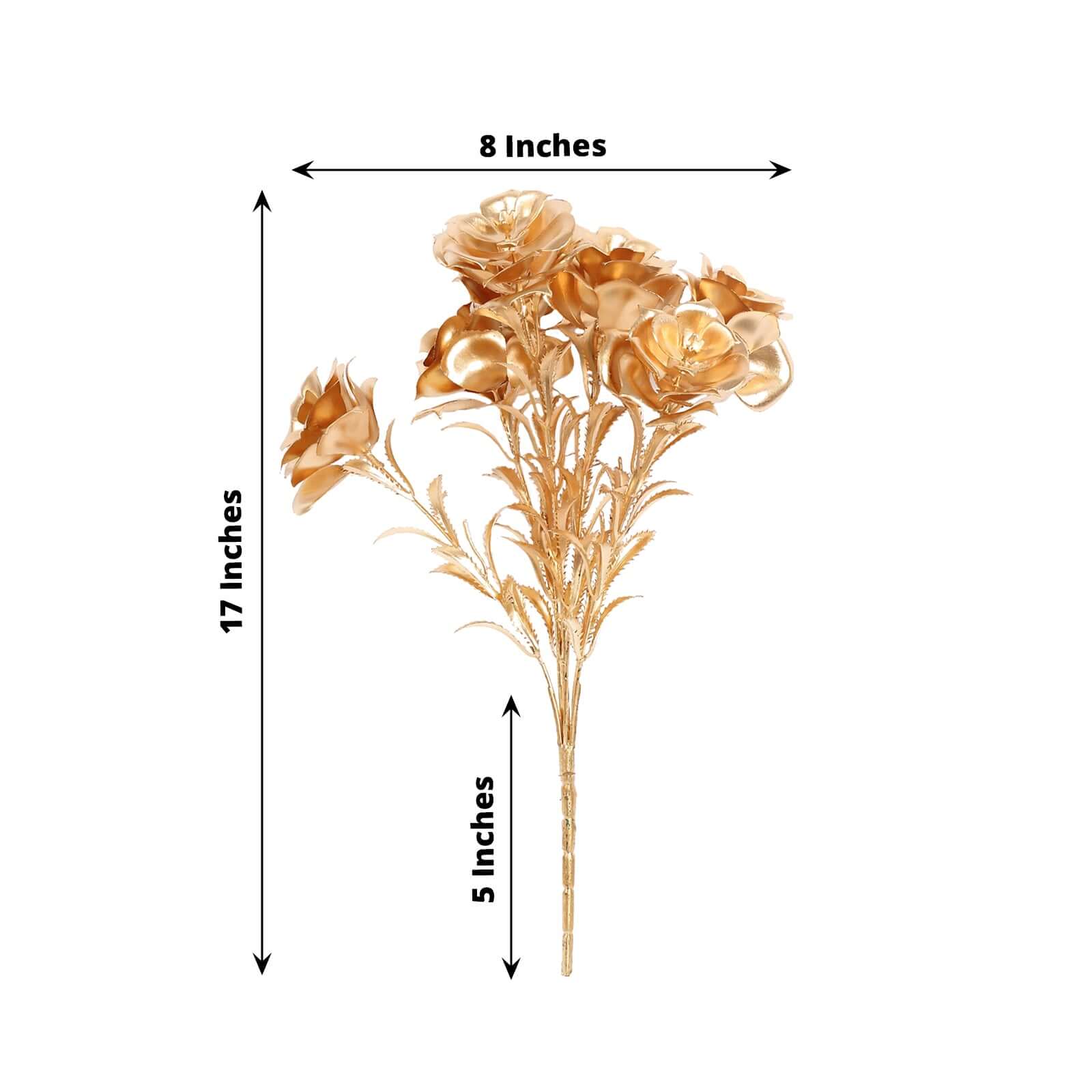 2-Pack Artificial Rose Bloomed Flower Bouquet 17" Metallic Gold - Glam Faux Floral Arrangement Holiday Decor Wedding Centerpiece - Image 3