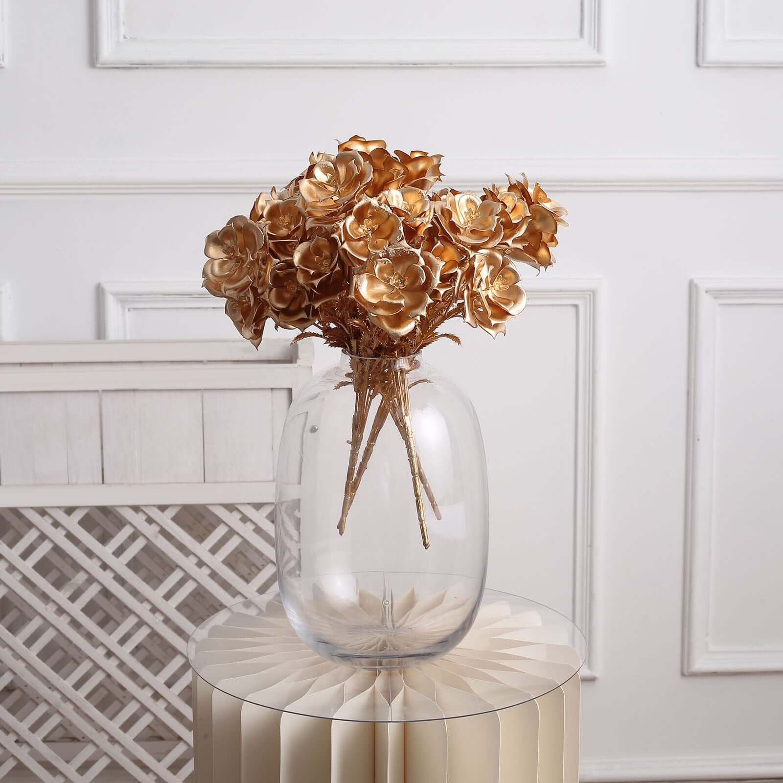 2-Pack Artificial Rose Bloomed Flower Bouquet 17" Metallic Gold - Glam Faux Floral Arrangement Holiday Decor Wedding Centerpiece - Image 4