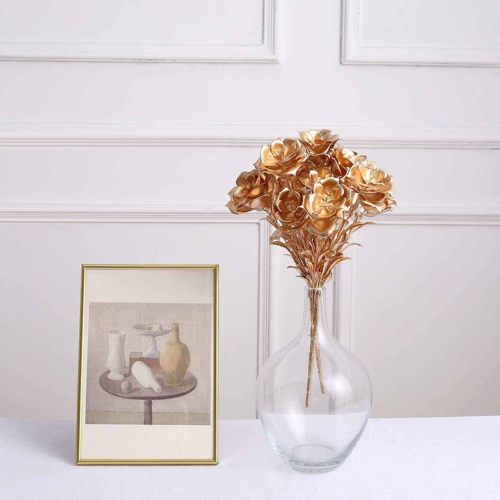 2-Pack Artificial Rose Bloomed Flower Bouquet 17" Metallic Gold - Glam Faux Floral Arrangement Holiday Decor Wedding Centerpiece - Image 5