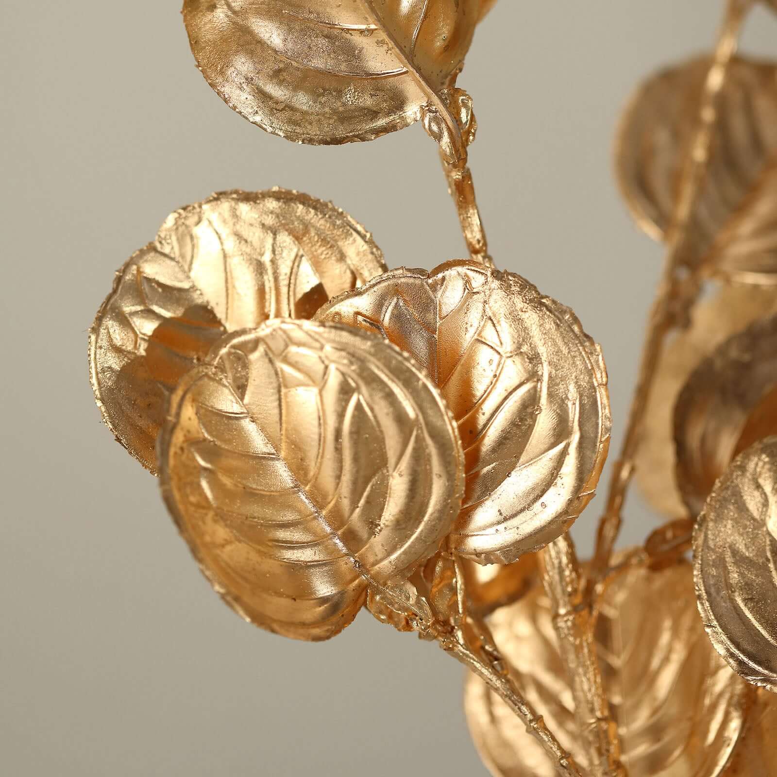 2-Pack Artificial Round Eucalyptus Leaf Branches 27" Metallic Gold - Lustrous Faux Decorative Bouquets for Event Styling & Table Arrangements - Image 2