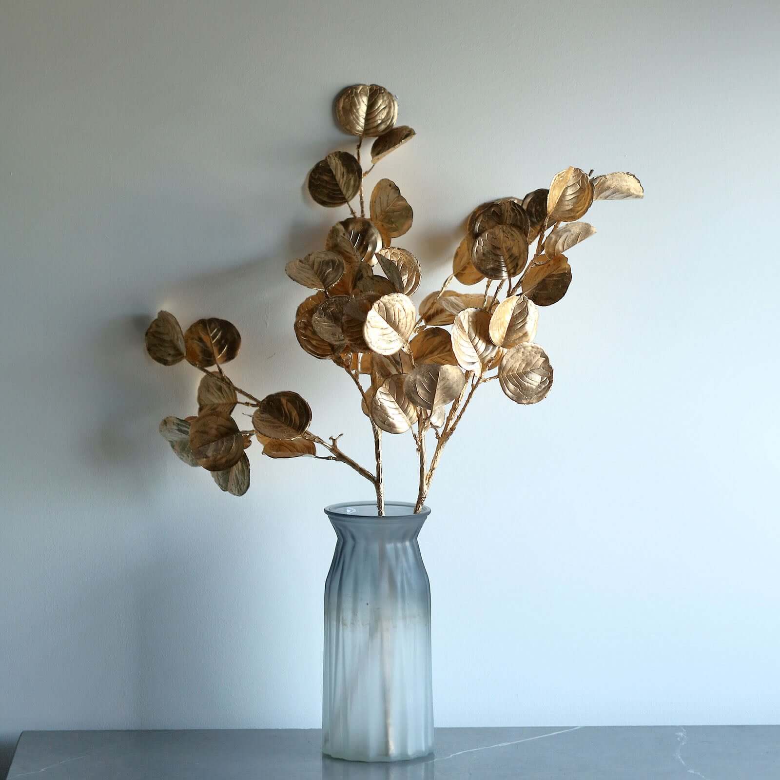2-Pack Artificial Round Eucalyptus Leaf Branches 27" Metallic Gold - Lustrous Faux Decorative Bouquets for Event Styling & Table Arrangements - Image 9