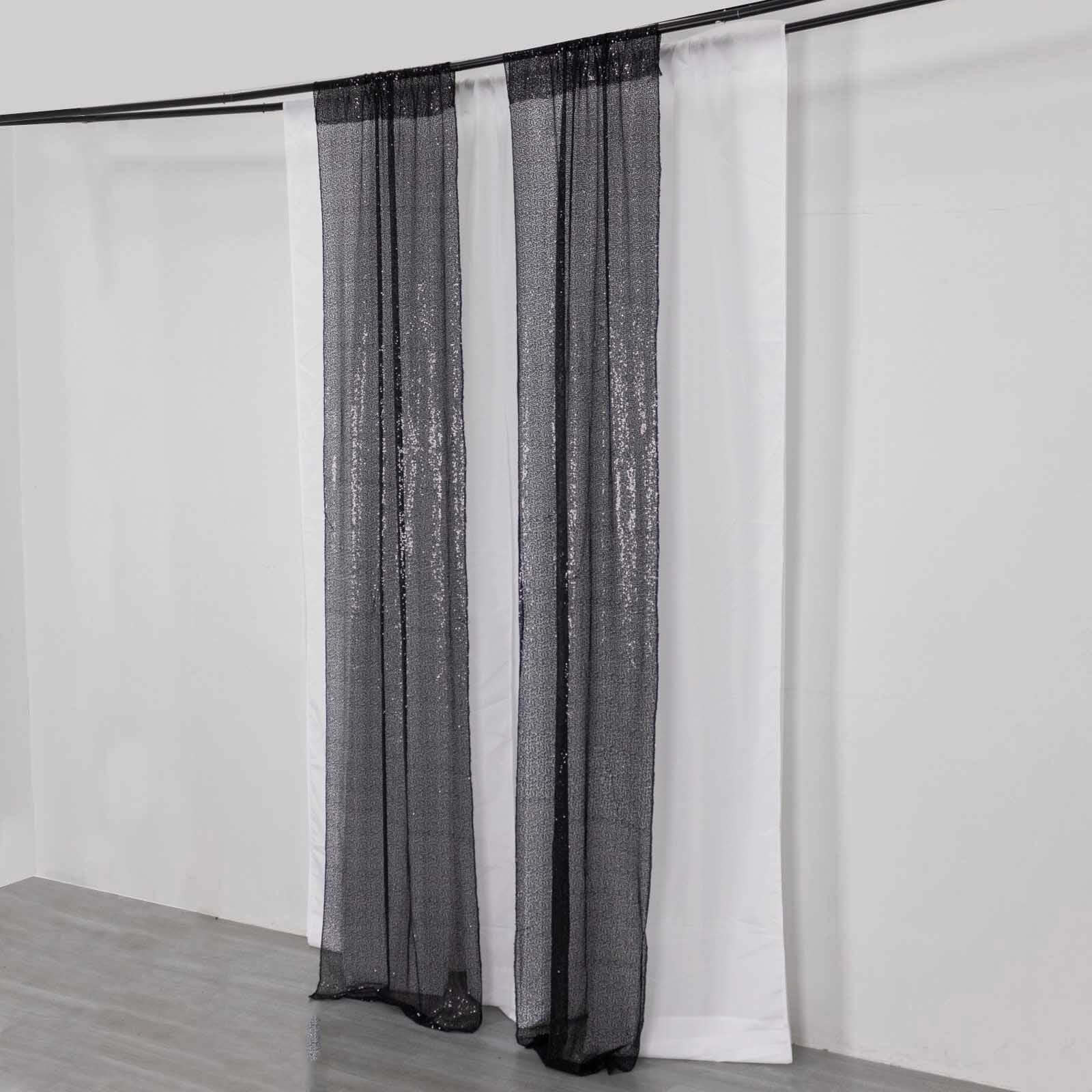 2 Pack Black Sequin Backdrop Drape Curtains with Rod Pockets, Seamless Glitter Mesh Photo Booth Event Divider Panels - 8ftx2ft - Image 2