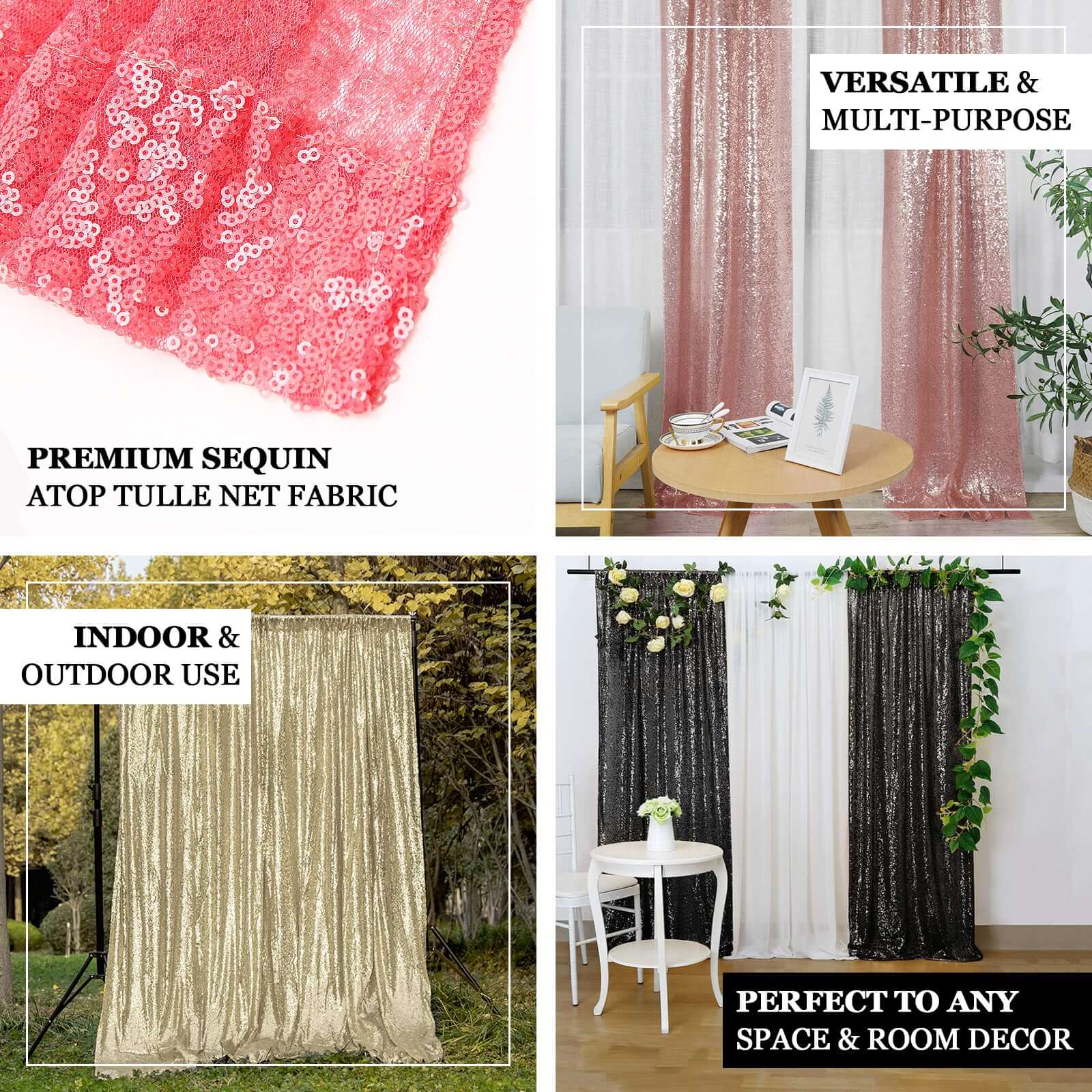 2 Pack Black Sequin Curtains With Rod Pocket Window Treatment Panels 52"x64" - Image 4