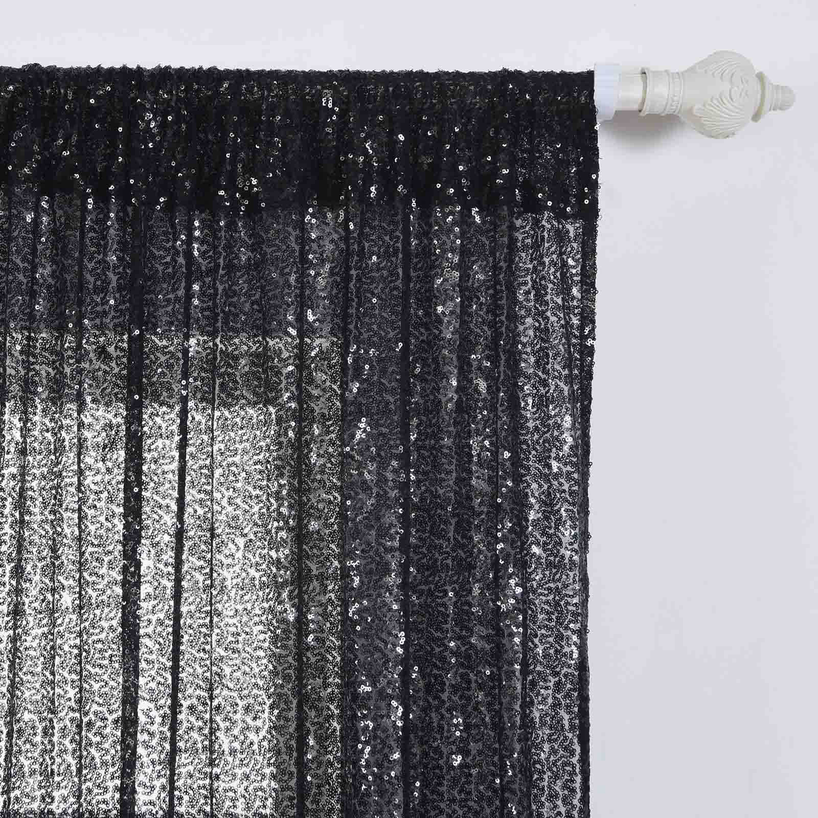 2 Pack Black Sequin Curtains With Rod Pocket Window Treatment Panels 52"x64" - Image 9