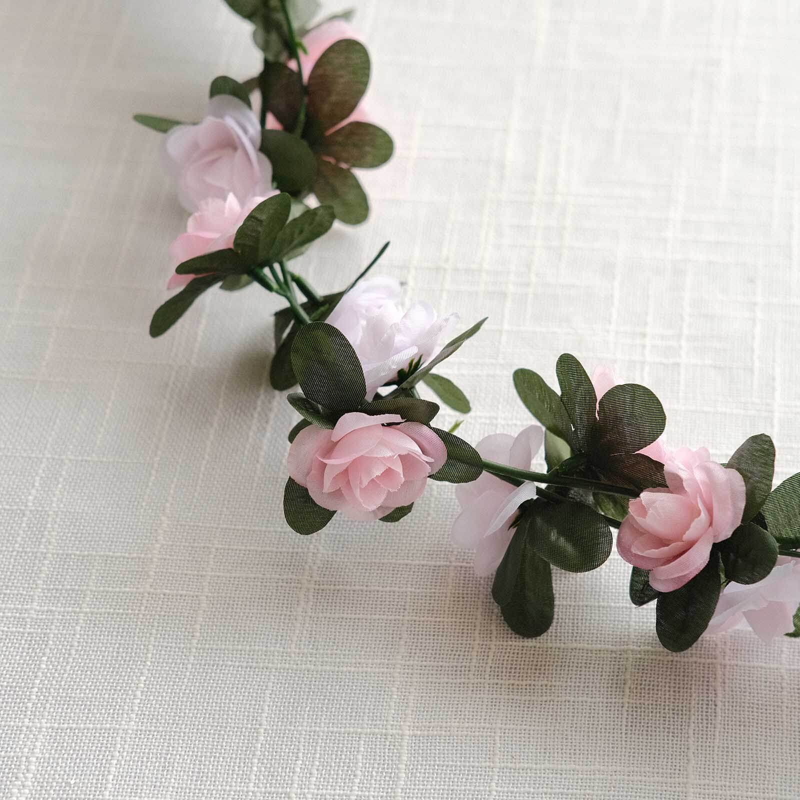 2 Pack Blush Dusty Rose Mini Rose Artificial Silk Rose Vines Hanging Flower Garland with 45 Flower Heads - 8ft - Image 2