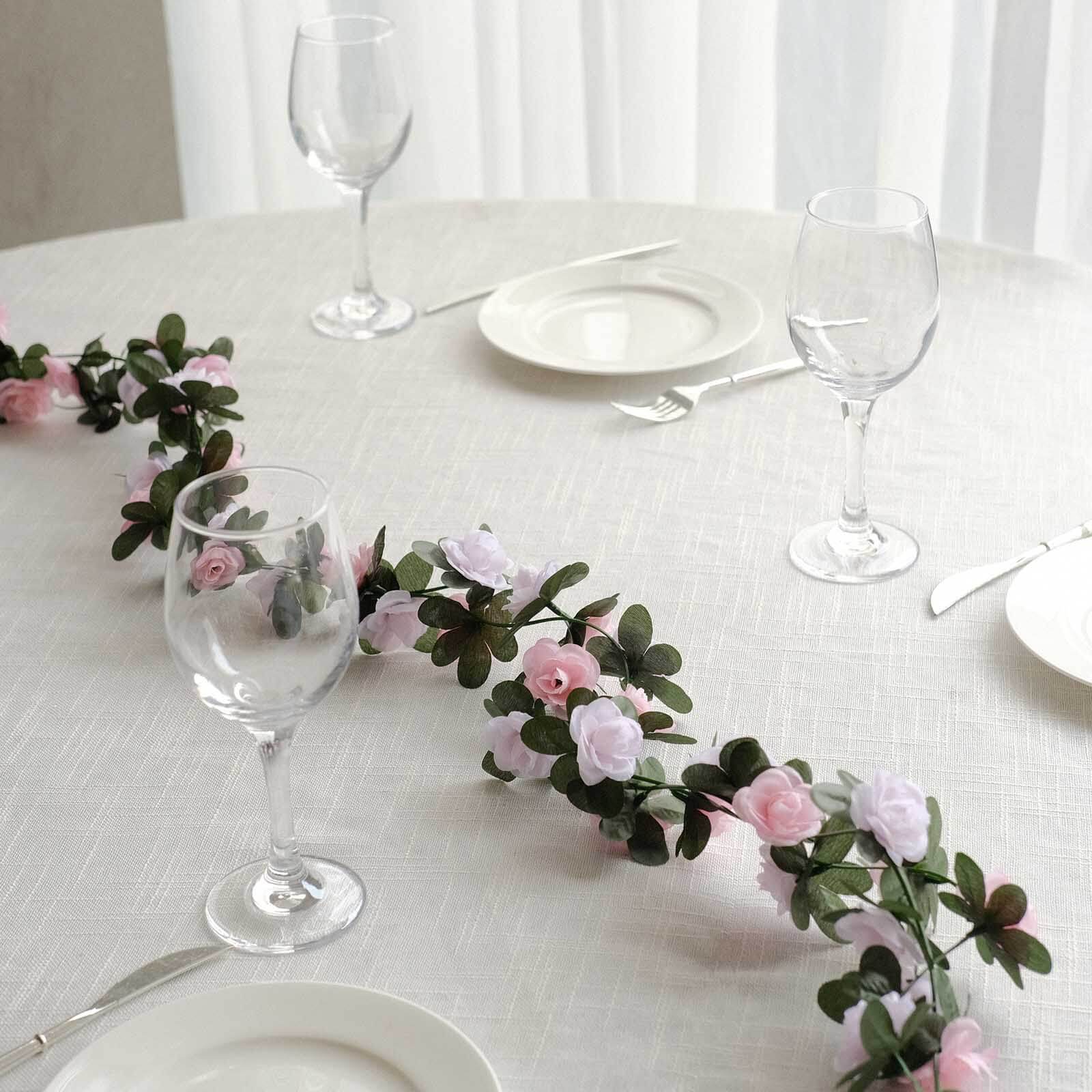 2 Pack Blush Dusty Rose Mini Rose Artificial Silk Rose Vines Hanging Flower Garland with 45 Flower Heads - 8ft - Image 3