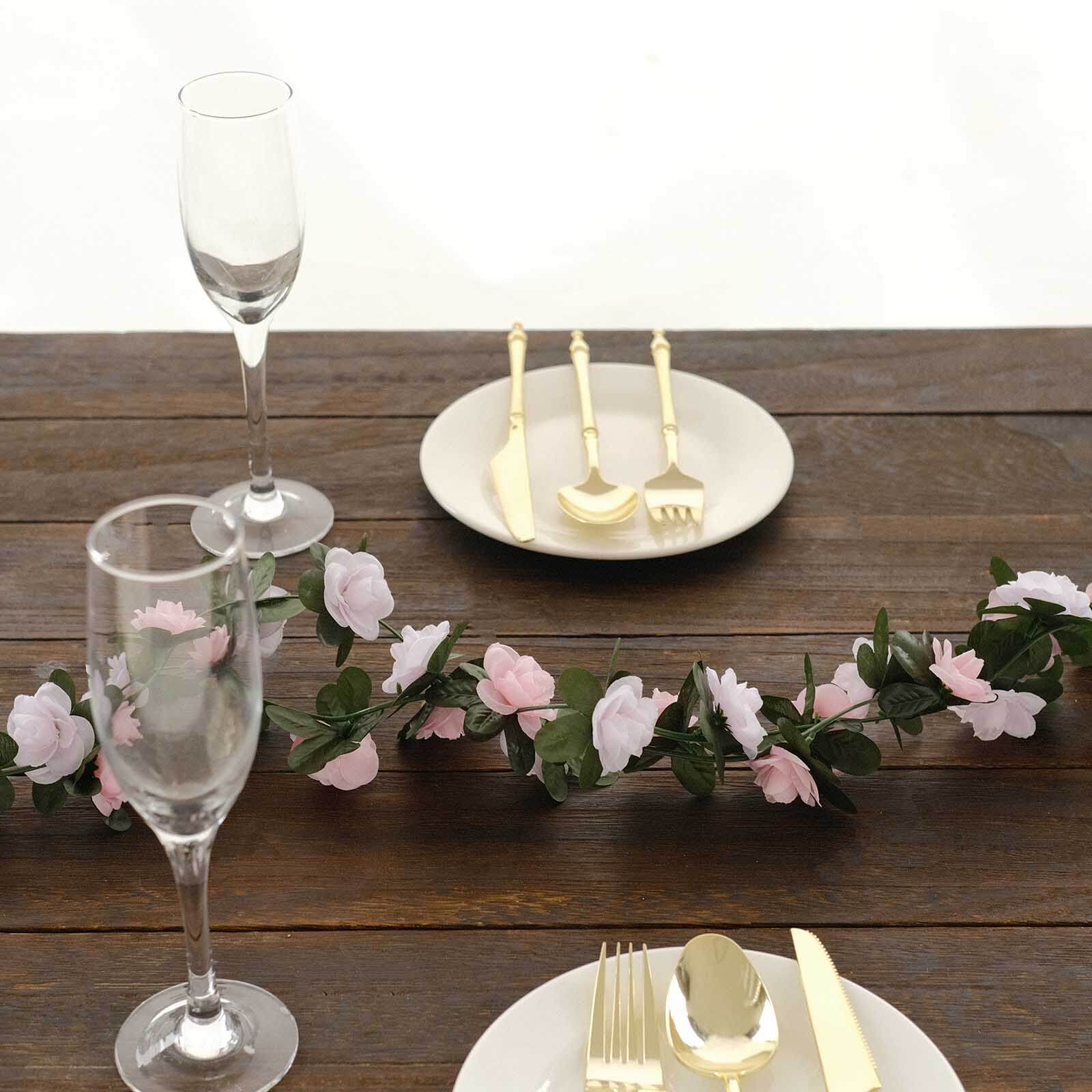 2 Pack Blush Dusty Rose Mini Rose Artificial Silk Rose Vines Hanging Flower Garland with 45 Flower Heads - 8ft - Image 6