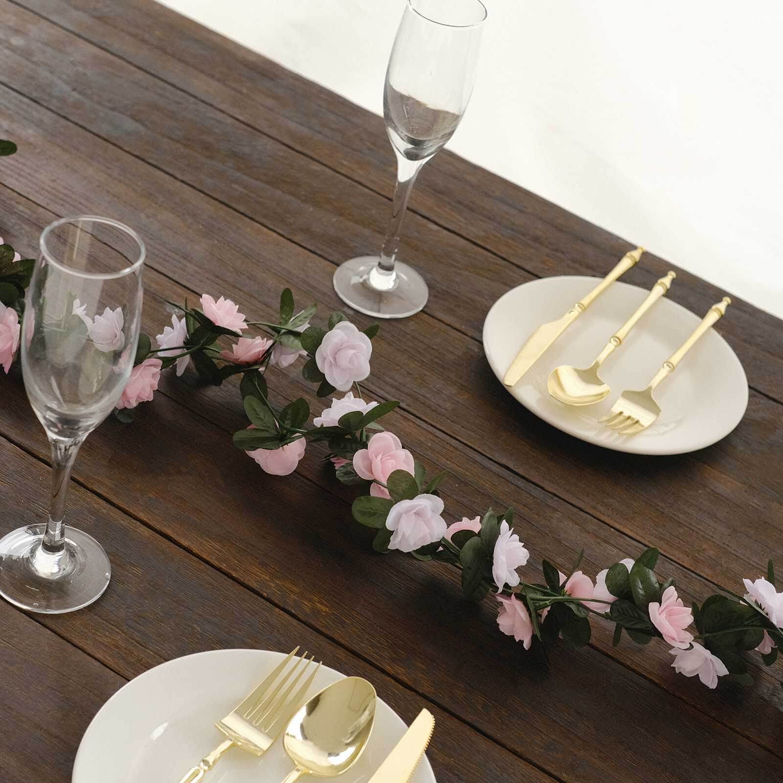 2 Pack Blush Dusty Rose Mini Rose Artificial Silk Rose Vines Hanging Flower Garland with 45 Flower Heads - 8ft - Image 7