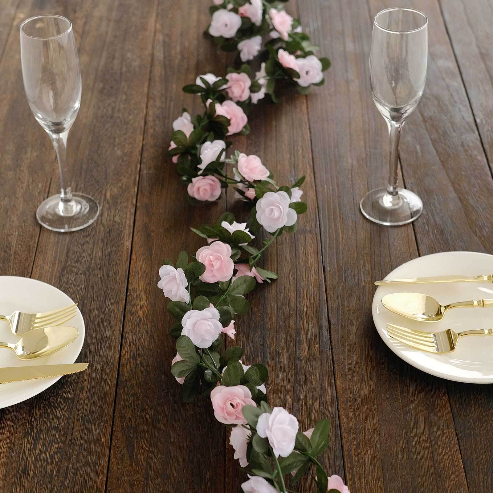2 Pack Blush Dusty Rose Mini Rose Artificial Silk Rose Vines Hanging Flower Garland with 45 Flower Heads - 8ft - Image 9