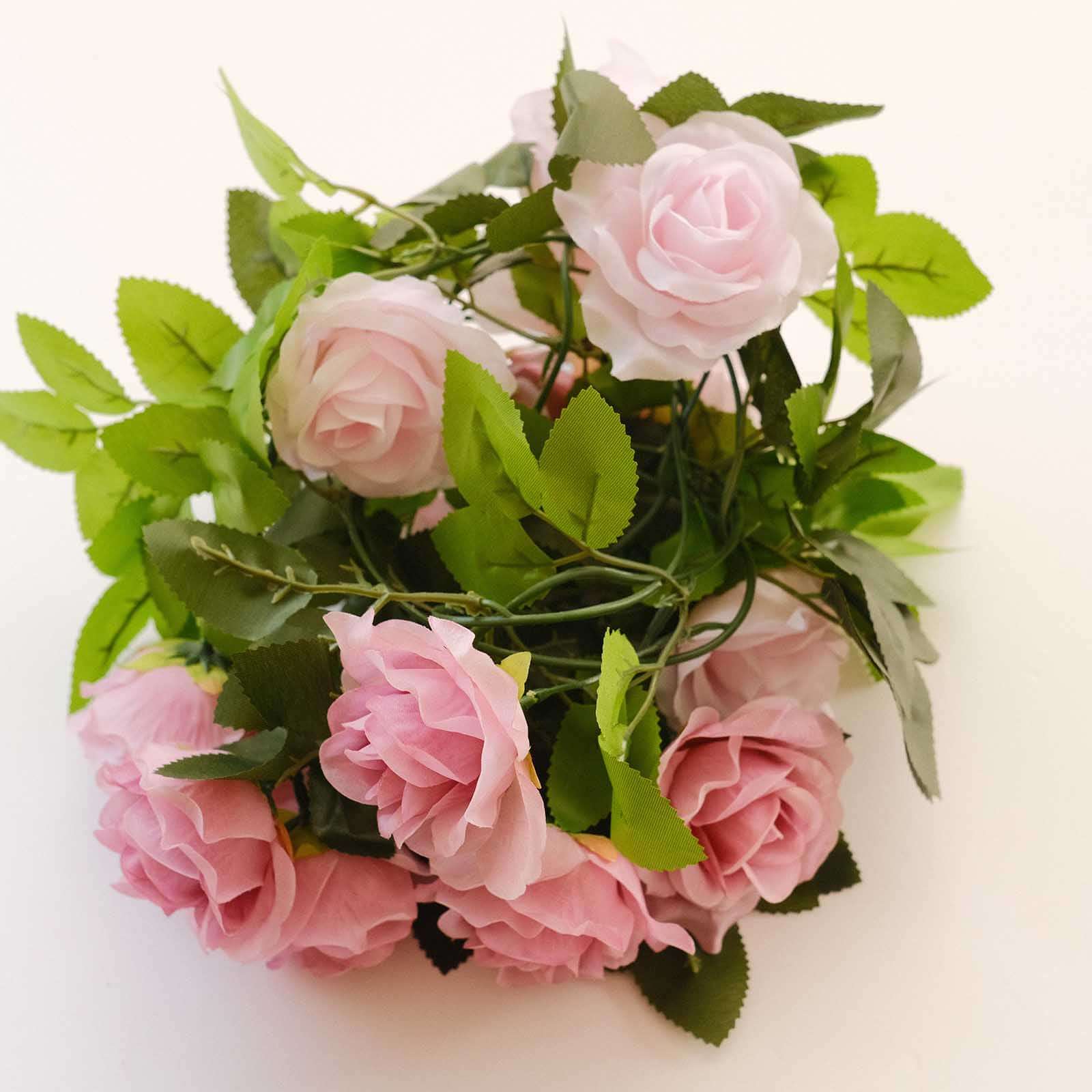 2 Pack Blush Dusty Rose Artificial Silk Mini Rose Vines Hanging Flower Garland with 26 Flower Heads - 7ft - Image 10