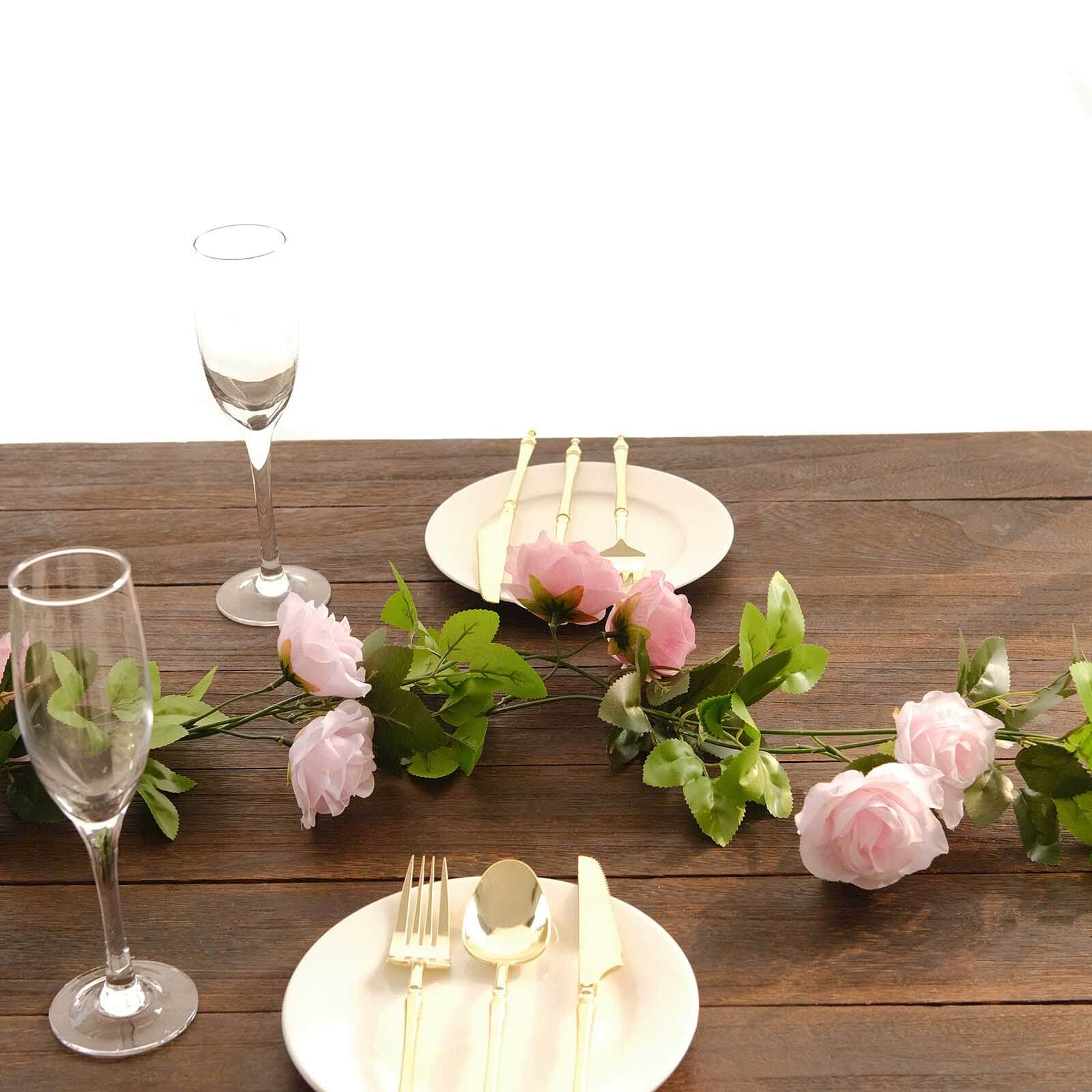 2 Pack Blush Dusty Rose Artificial Silk Mini Rose Vines Hanging Flower Garland with 26 Flower Heads - 7ft - Image 6