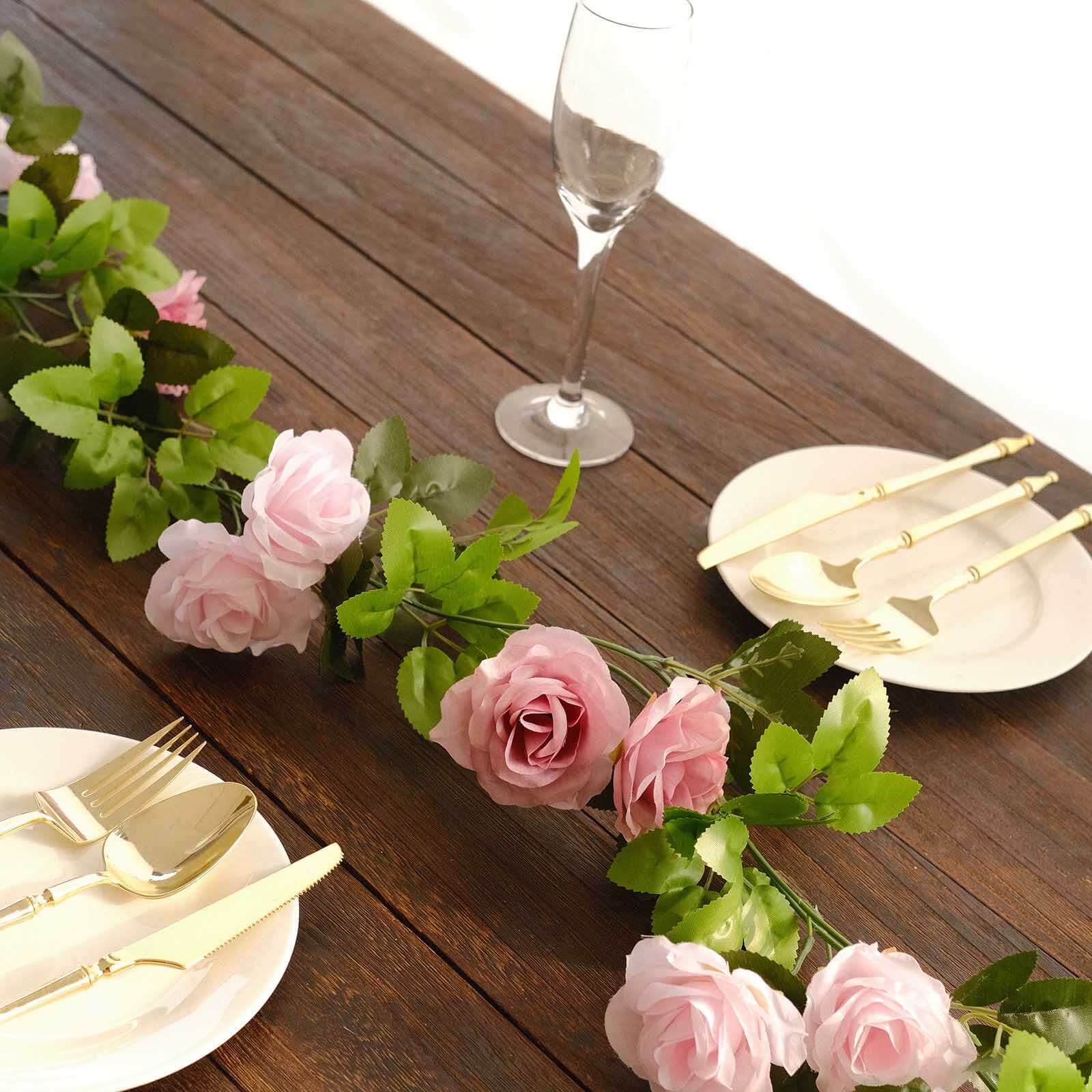 2 Pack Blush Dusty Rose Artificial Silk Mini Rose Vines Hanging Flower Garland with 26 Flower Heads - 7ft - Image 7