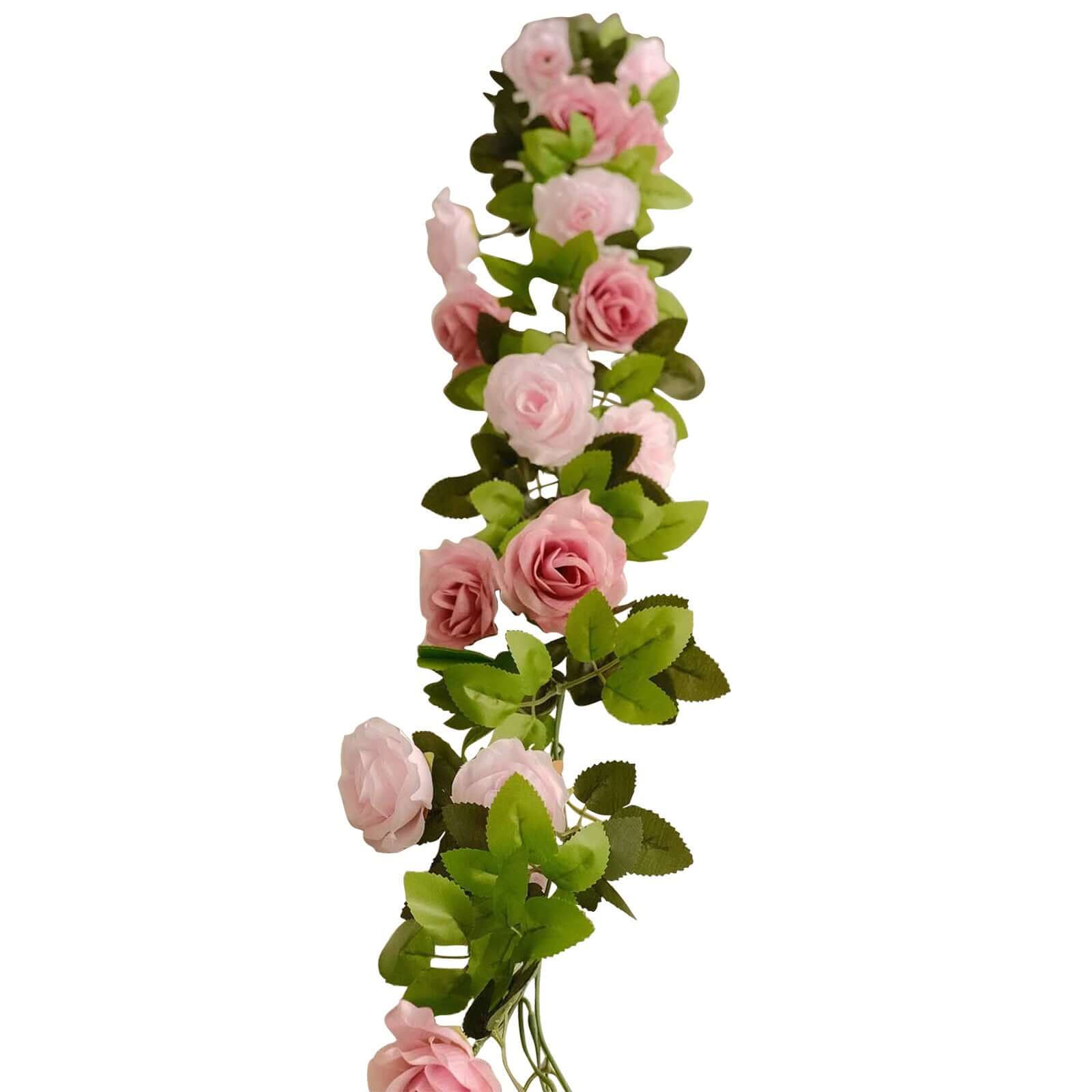 2 Pack Blush Dusty Rose Artificial Silk Mini Rose Vines Hanging Flower Garland with 26 Flower Heads - 7ft - Image 8