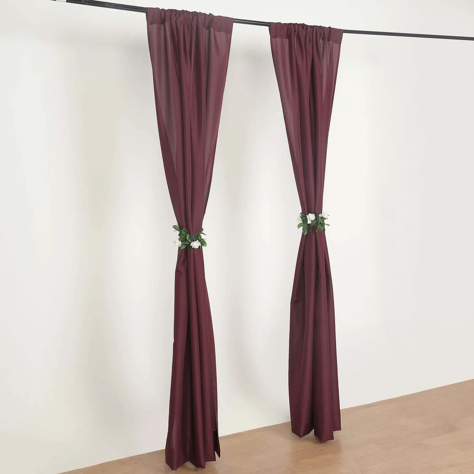 2 Pack 5ftx8ft Burgundy Polyester Backdrop Drape Curtains With Rod Pockets, Event Divider Panels 130GSM - Image 2