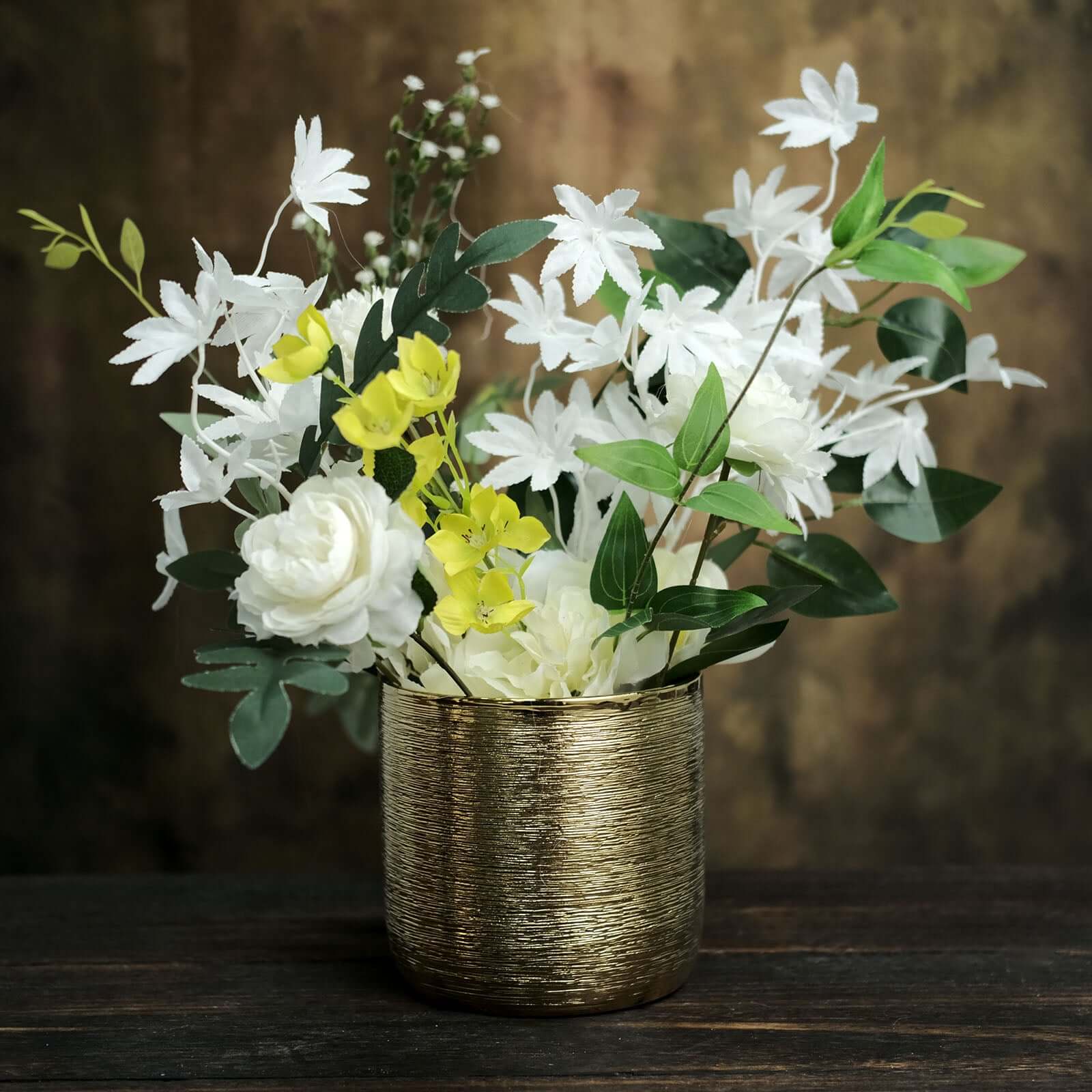 2-Pack Ceramic Flower Plant Pots 5" Round Textured Design Metallic Gold - Cylindrical Indoor Planters - Image 8