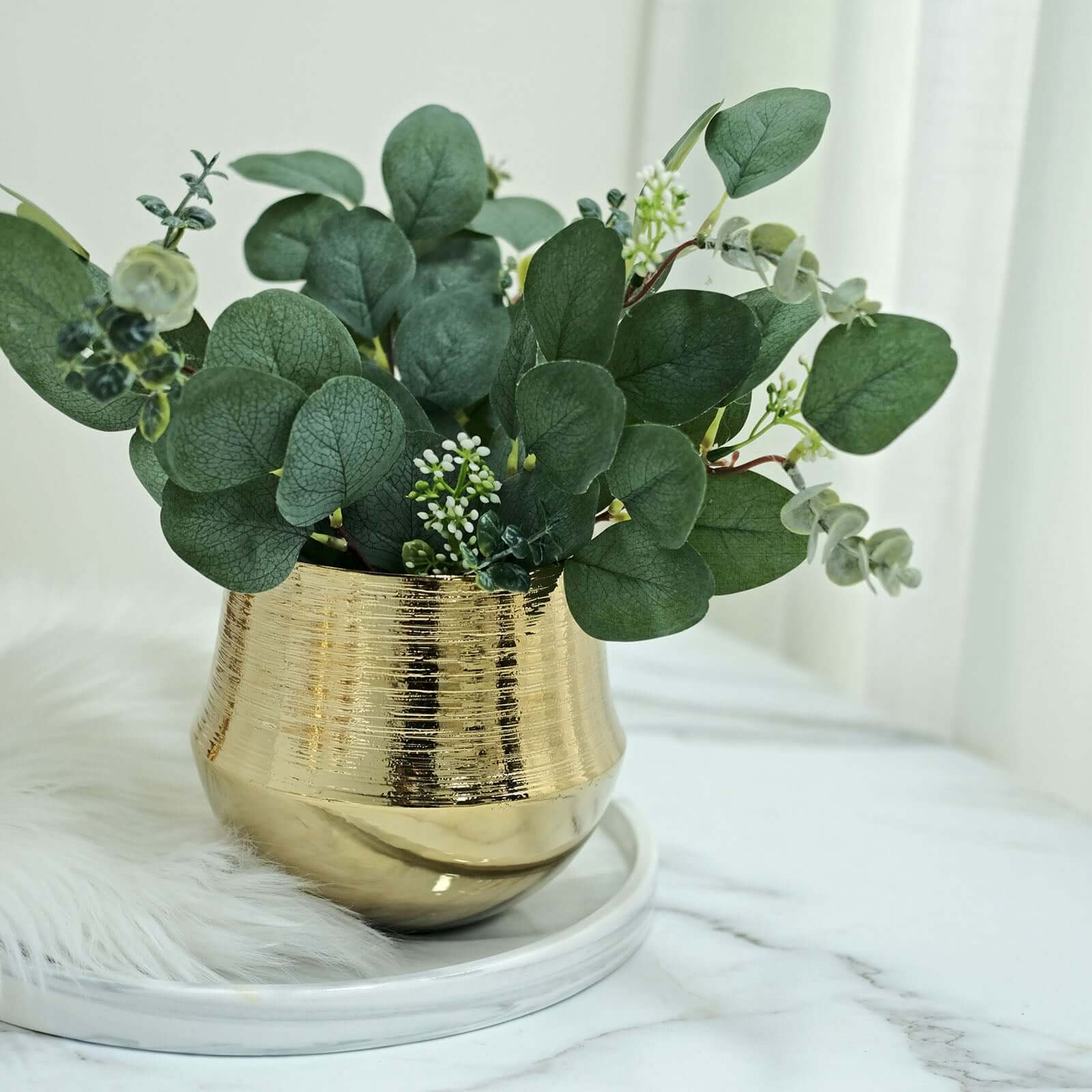2-Pack Ceramic Flower Plant Pots 6" Round Textured Design Metallic Gold - Cylindrical Bell Shaped Indoor Planters - Image 6