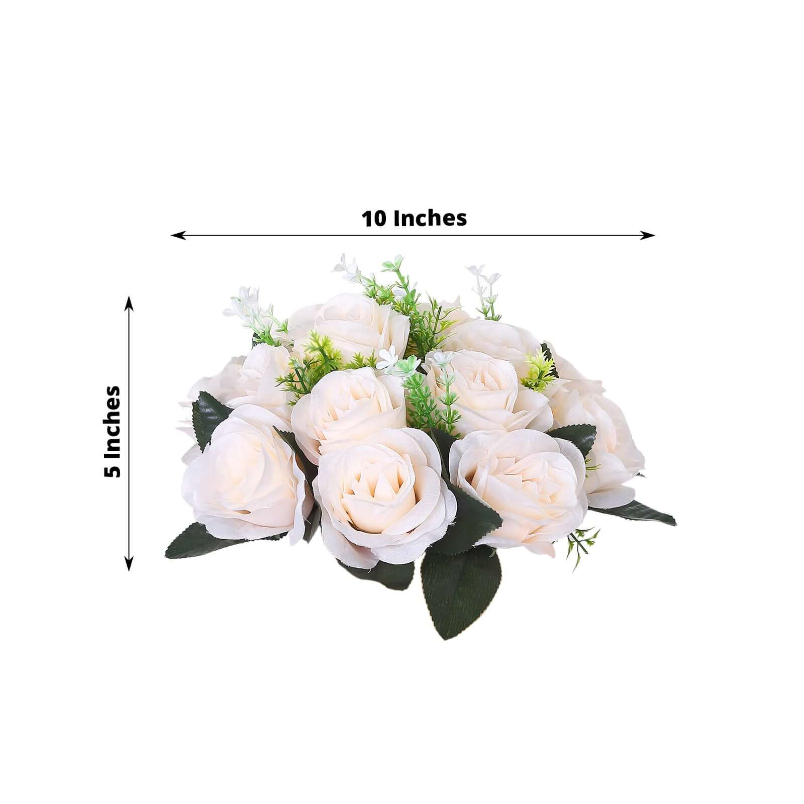 2 Pack Cream Artificial Flower Ball Bouquets For Centerpieces 15-Head Silk Rose Kissing Balls 10" - Image 3
