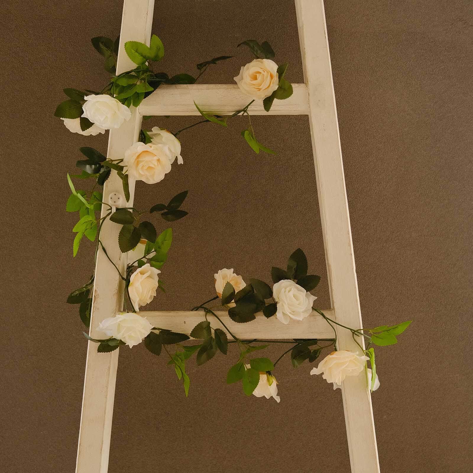 2 Pack Cream Ivory Artificial Silk Mini Rose Vines Hanging Flower Garland with 26 Flower Heads - 7ft - Image 12