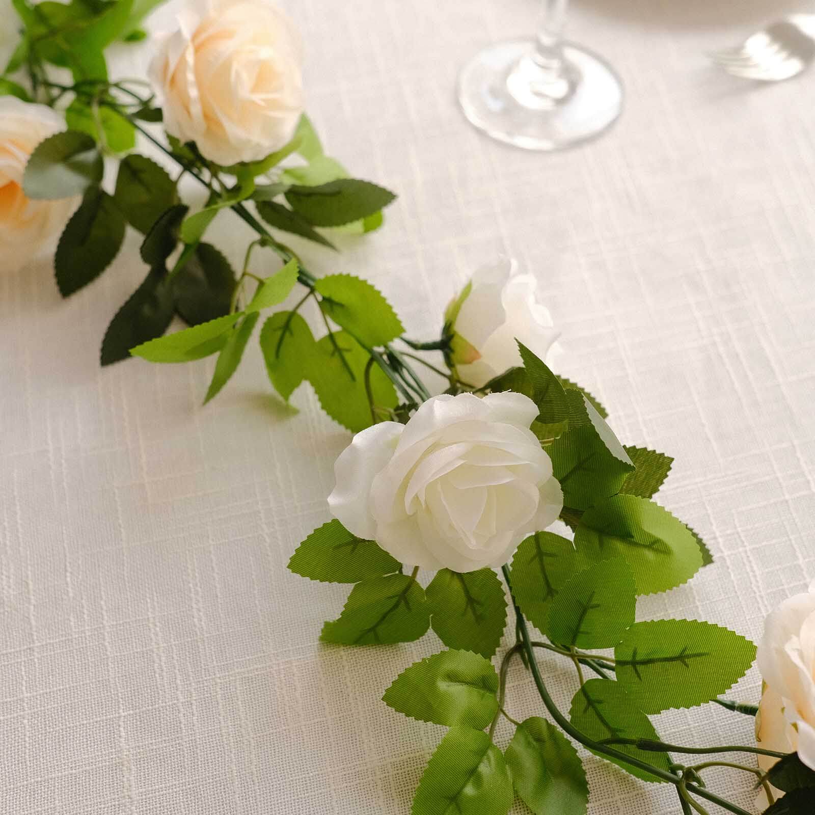 2 Pack Cream Ivory Artificial Silk Mini Rose Vines Hanging Flower Garland with 26 Flower Heads - 7ft - Image 2