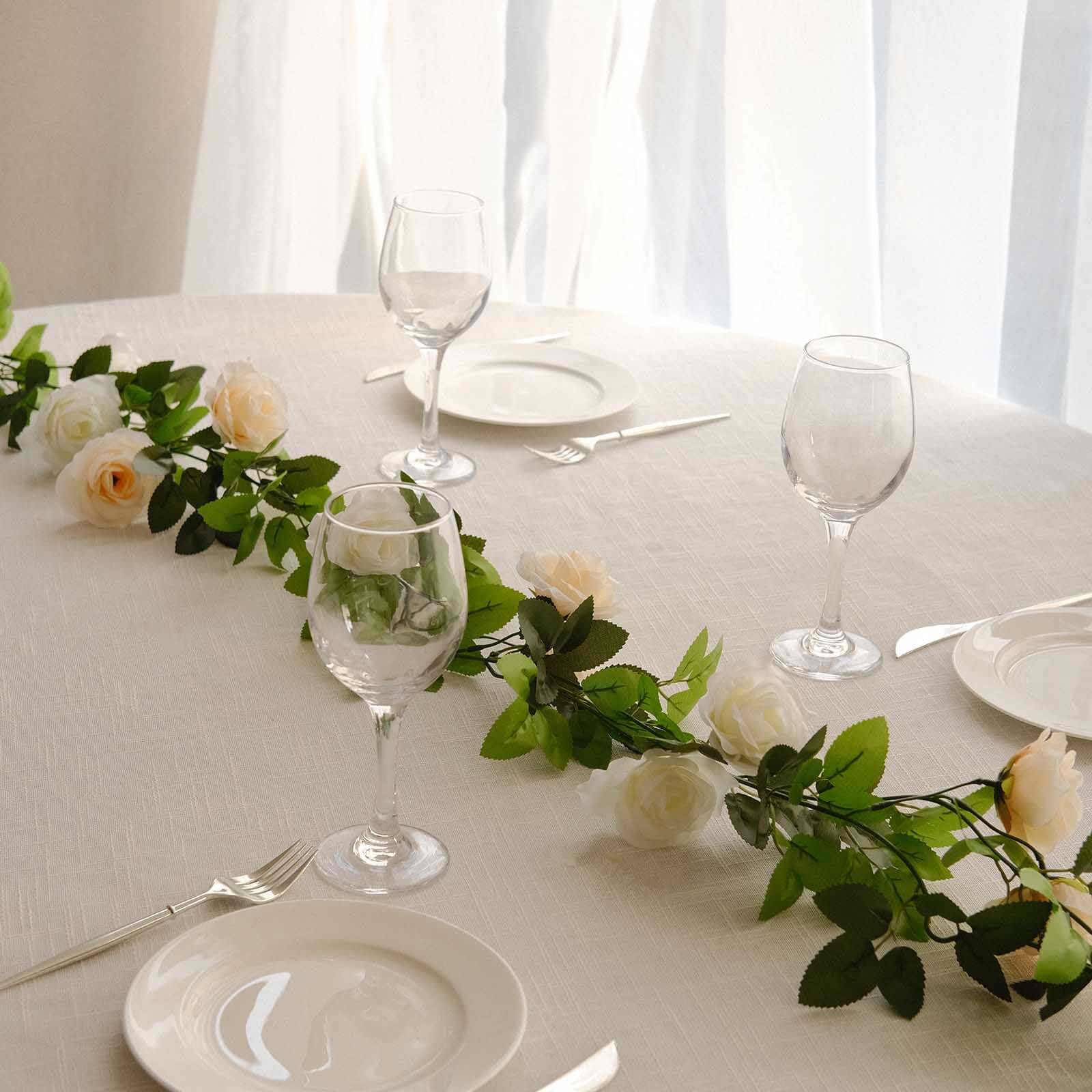 2 Pack Cream Ivory Artificial Silk Mini Rose Vines Hanging Flower Garland with 26 Flower Heads - 7ft - Image 3