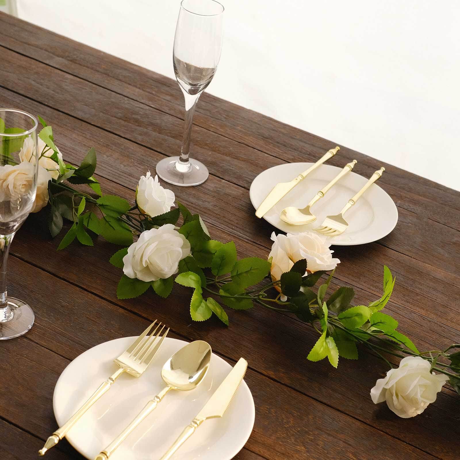 2 Pack Cream Ivory Artificial Silk Mini Rose Vines Hanging Flower Garland with 26 Flower Heads - 7ft - Image 7