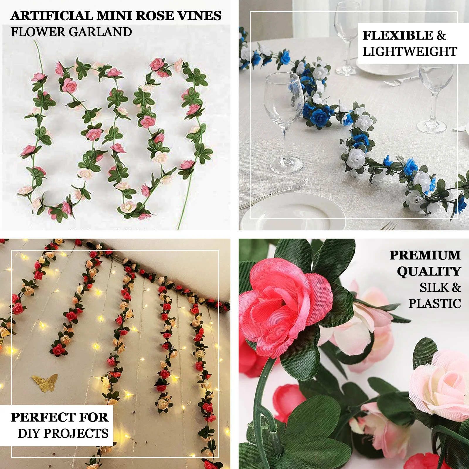 2 Pack Cream Ivory Artificial Silk Mini Rose Vines Hanging Flower Garland with 45 Flower Heads - 8ft - Image 4