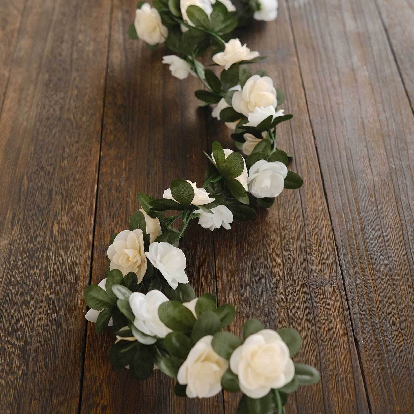 2 Pack Cream Ivory Artificial Silk Mini Rose Vines Hanging Flower Garland with 45 Flower Heads - 8ft - Image 7
