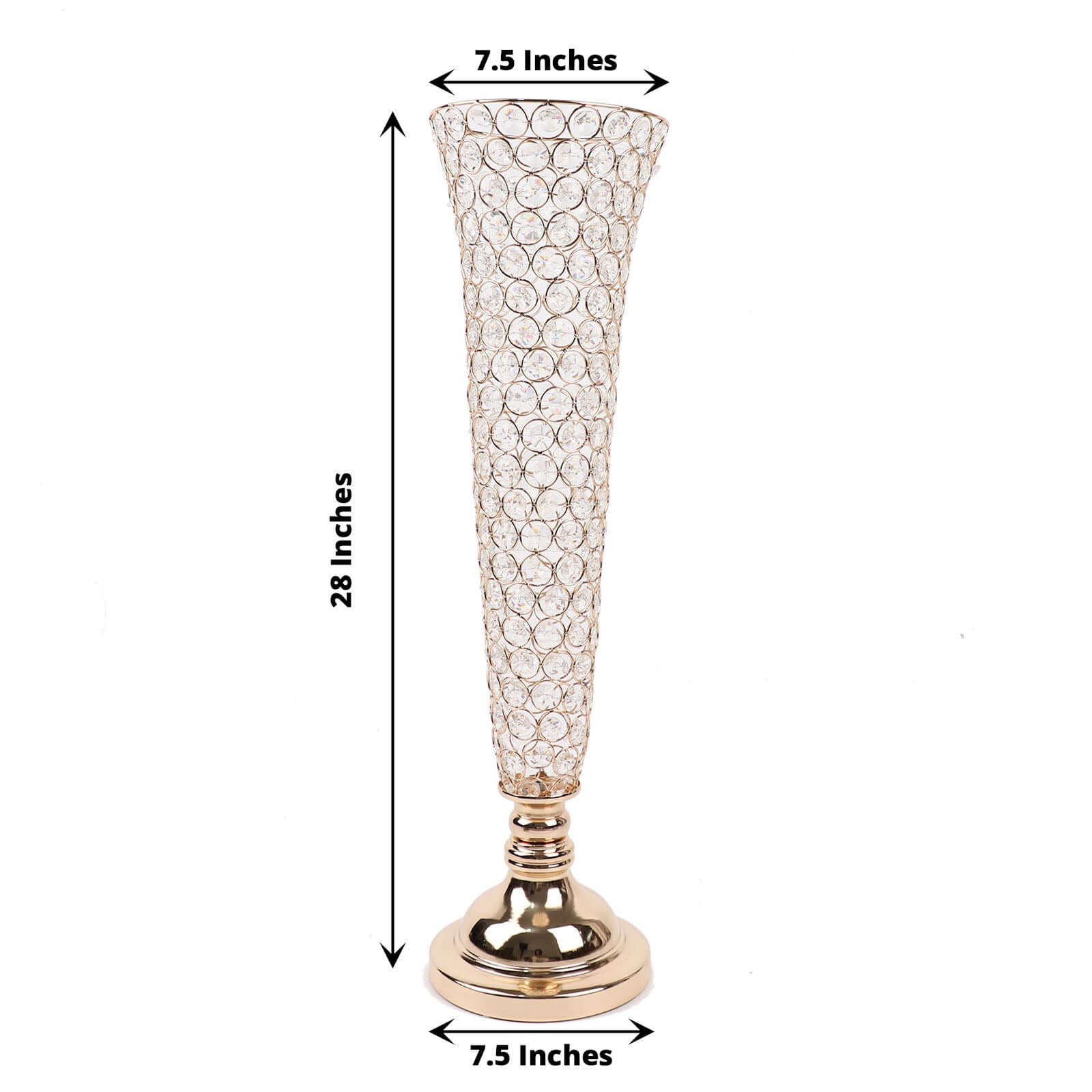 2-Pack Crystal Beaded Trumpet Vase 28" Tall Gold - Decorative Bouquet Vase Table Centerpiece Set for Glamorous Weddings Parties & Home Decor - Image 3