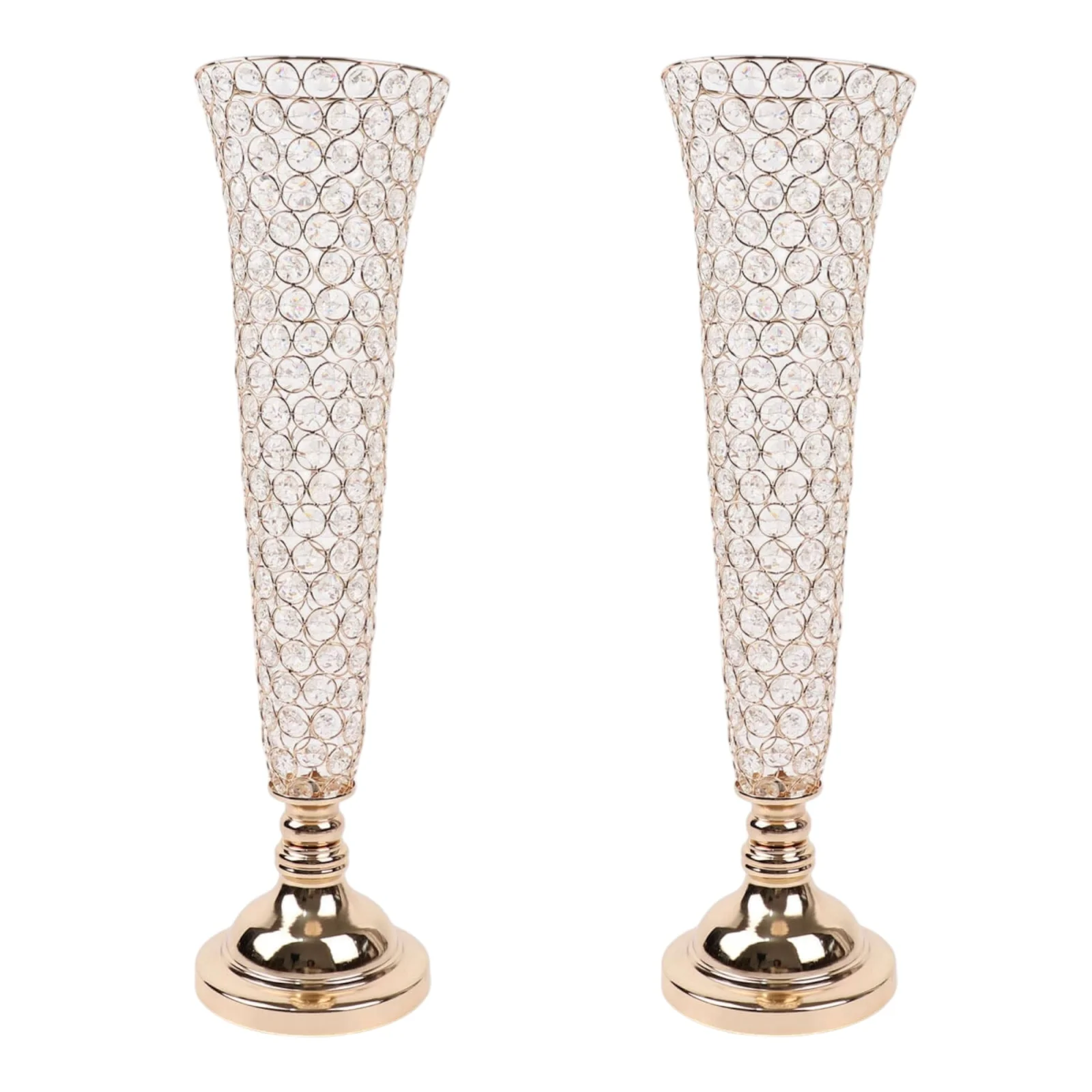 2-Pack Crystal Beaded Trumpet Vase 28" Tall Gold - Decorative Bouquet Vase Table Centerpiece Set for Glamorous Weddings Parties & Home Decor - Image 6