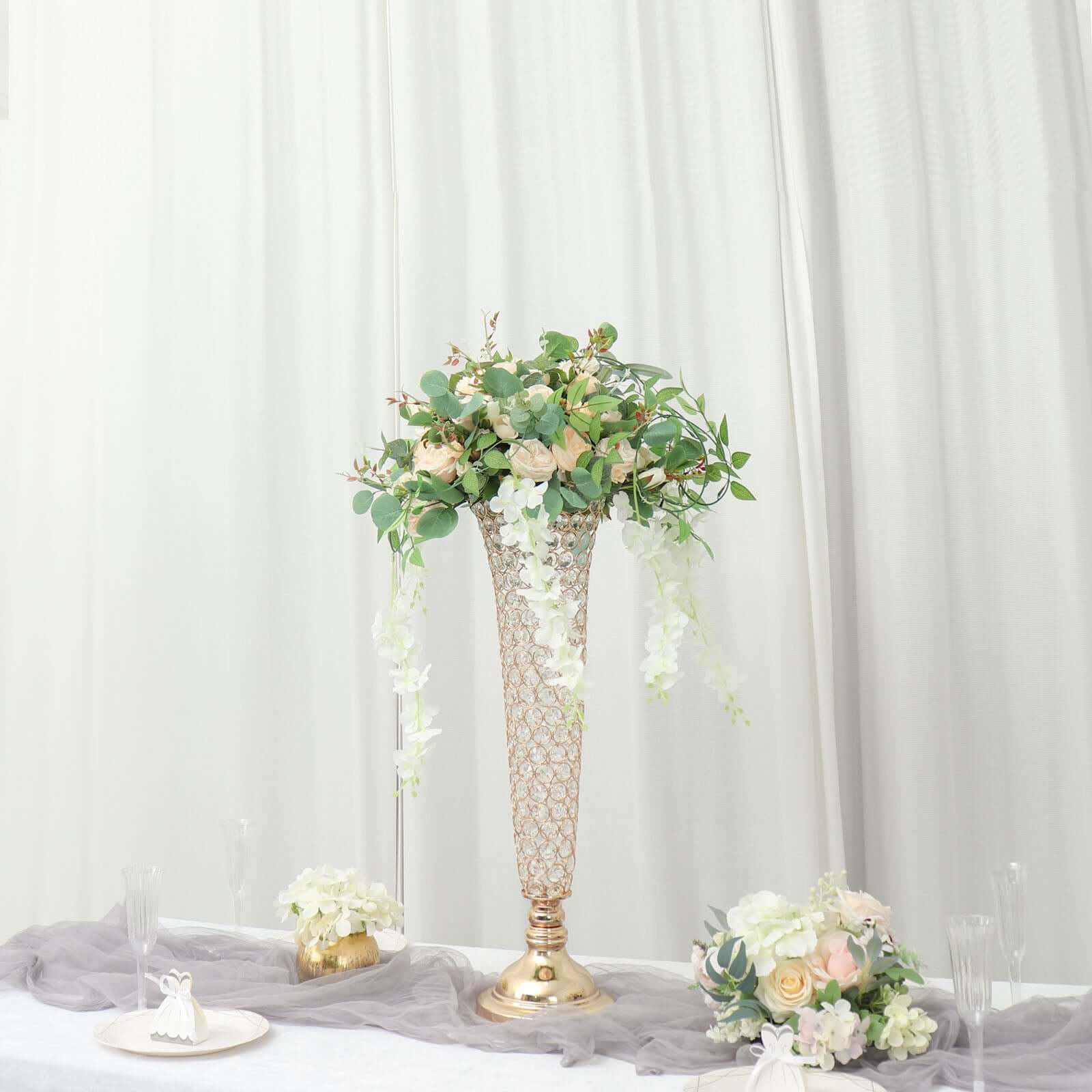 2-Pack Crystal Beaded Trumpet Vase 28" Tall Gold - Decorative Bouquet Vase Table Centerpiece Set for Glamorous Weddings Parties & Home Decor - Image 7