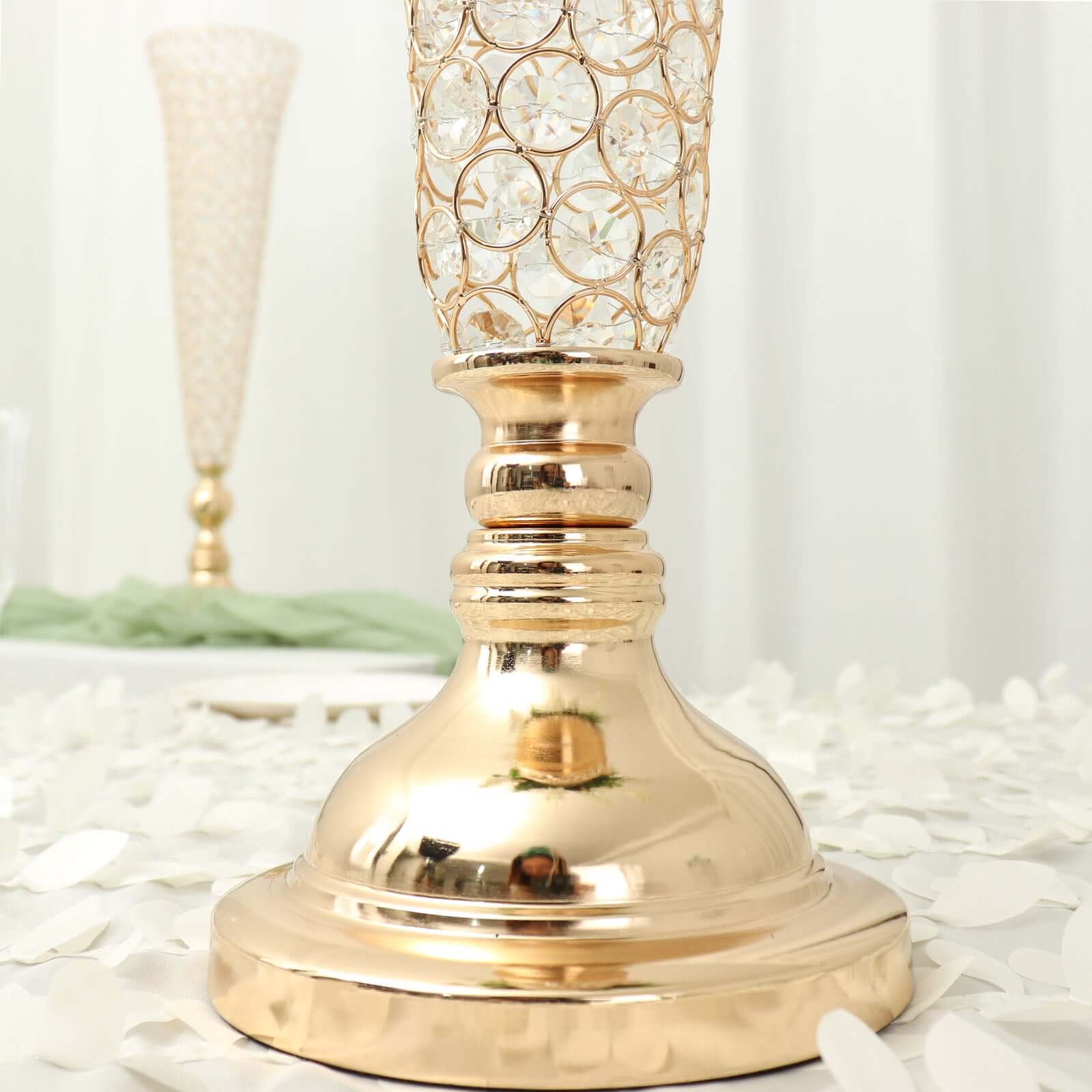 2-Pack Crystal Beaded Trumpet Vase 28" Tall Gold - Decorative Bouquet Vase Table Centerpiece Set for Glamorous Weddings Parties & Home Decor - Image 8
