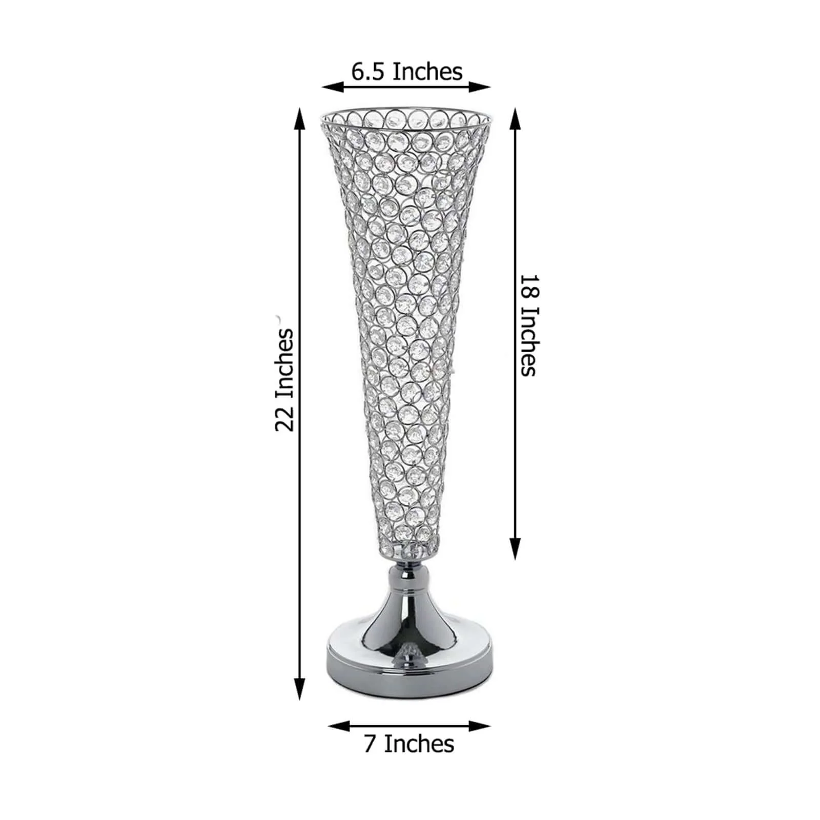 2-Pack Crystal Beaded Trumpet Vase Set 22" Silver - Table Centerpiece for Stylish Decor - Image 3