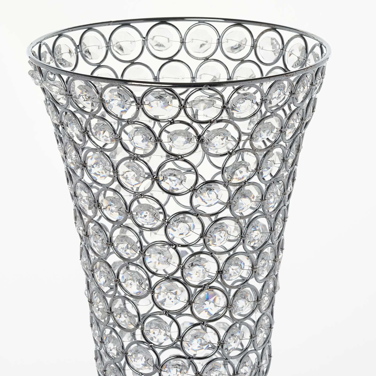 2-Pack Crystal Beaded Trumpet Vase Set 22" Silver - Table Centerpiece for Stylish Decor - Image 7
