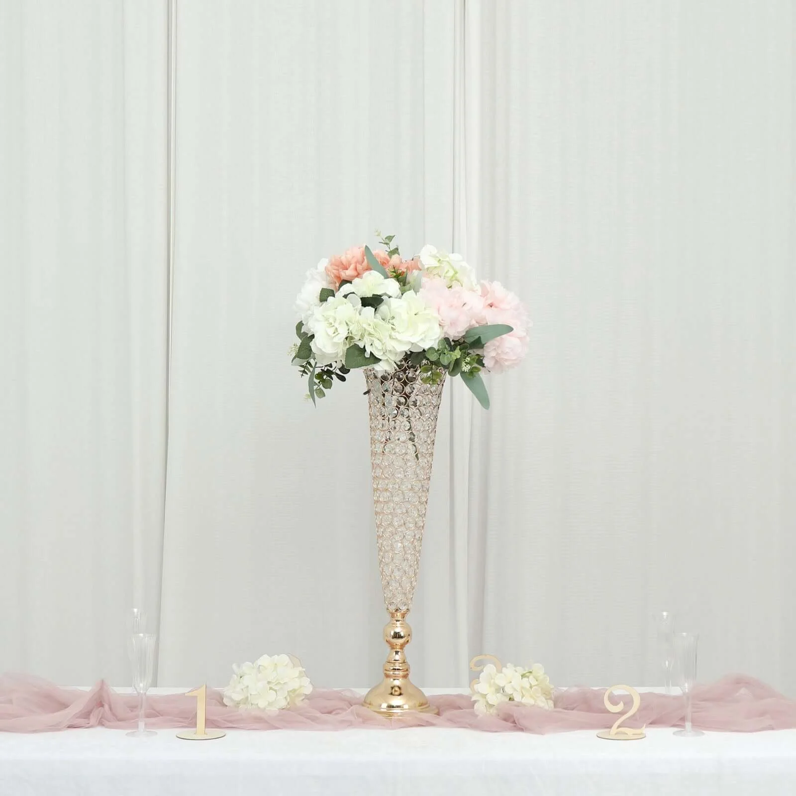 2-Pack Crystal Beaded Trumpet Vase Set 32" Gold - Table Centerpiece for Weddings and Events - Image 2