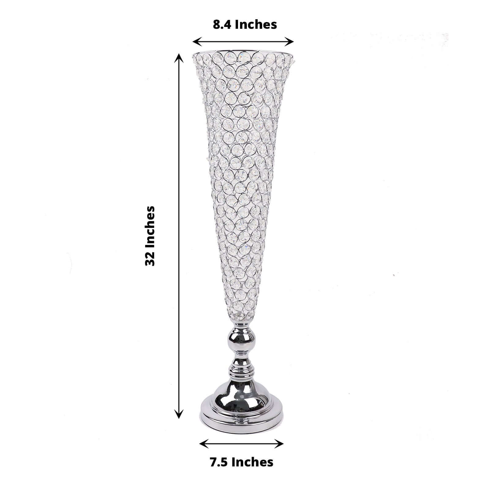 2-Pack Crystal Beaded Trumpet Vase Set 32" Silver - Table Centerpiece for Weddings and Events - Image 3