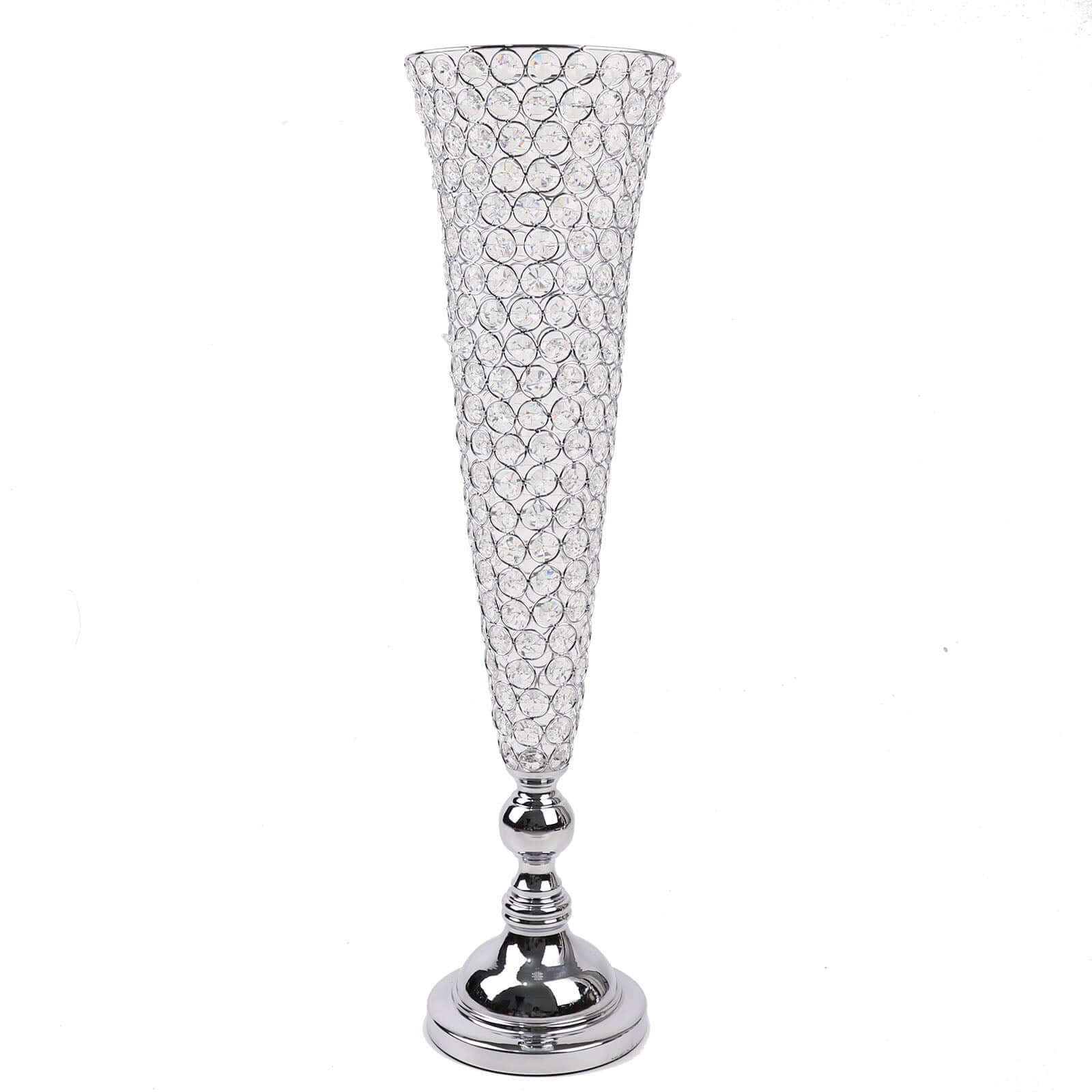 2-Pack Crystal Beaded Trumpet Vase Set 32" Silver - Table Centerpiece for Weddings and Events - Image 7