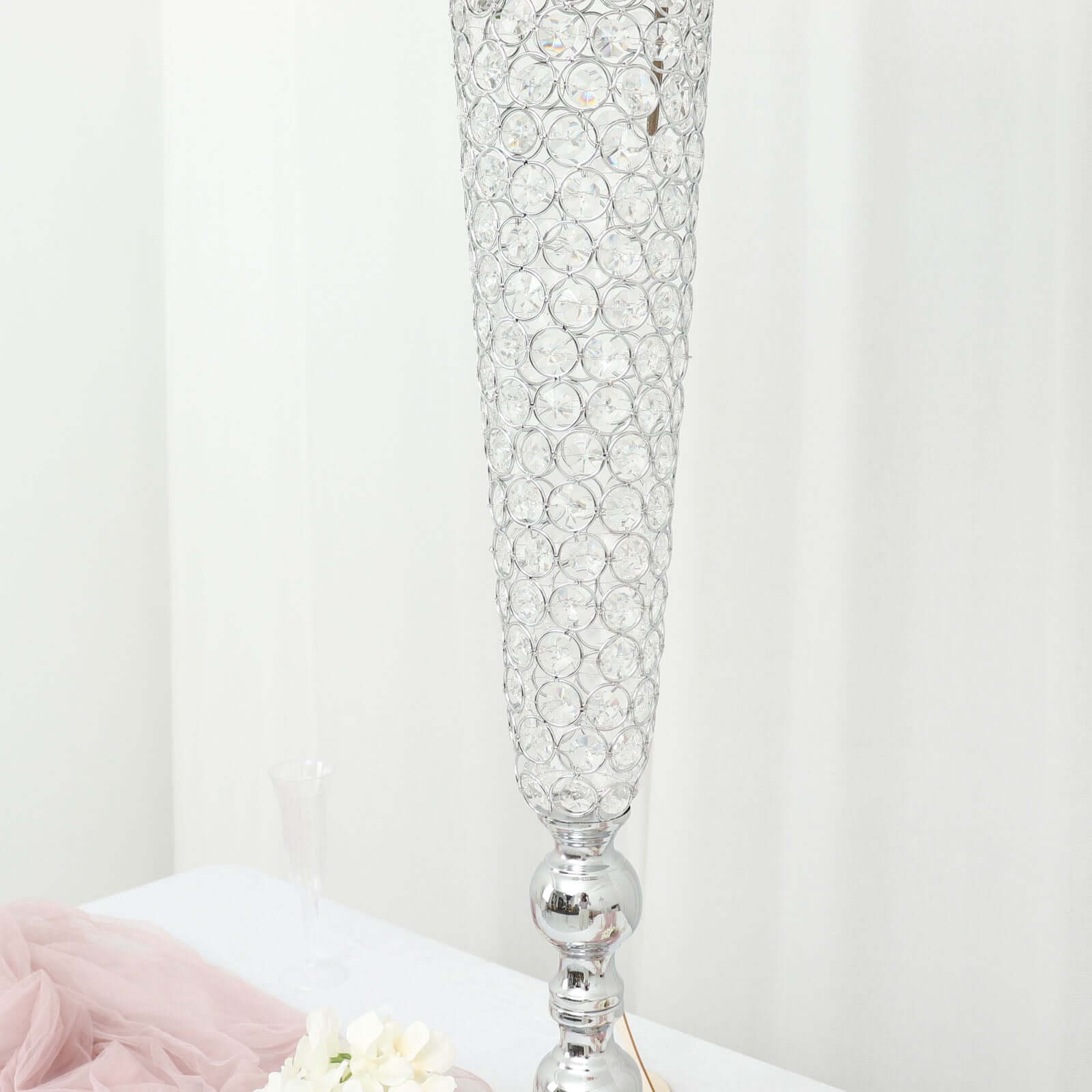 2-Pack Crystal Beaded Trumpet Vase Set 40" Silver - Table Centerpiece for Grand Occasions - Image 12