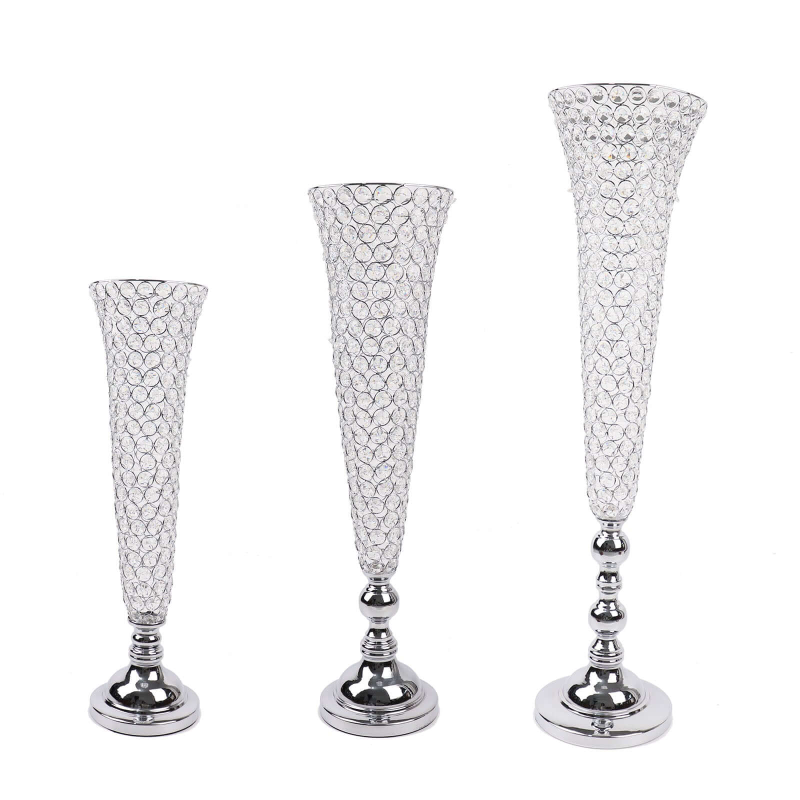2-Pack Crystal Beaded Trumpet Vase Set 40" Silver - Table Centerpiece for Grand Occasions - Image 13